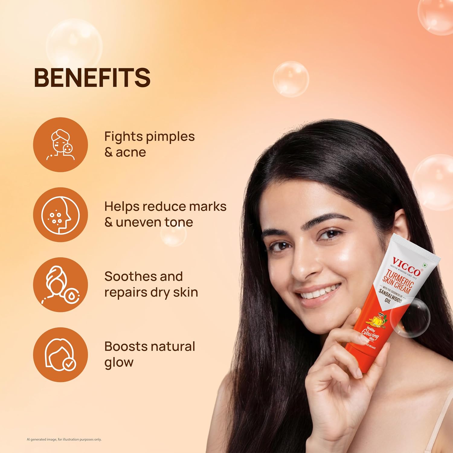 Vicco Turmeric Skin Cream with Turmeric & Sandalwood Oil, 70 g – view 4