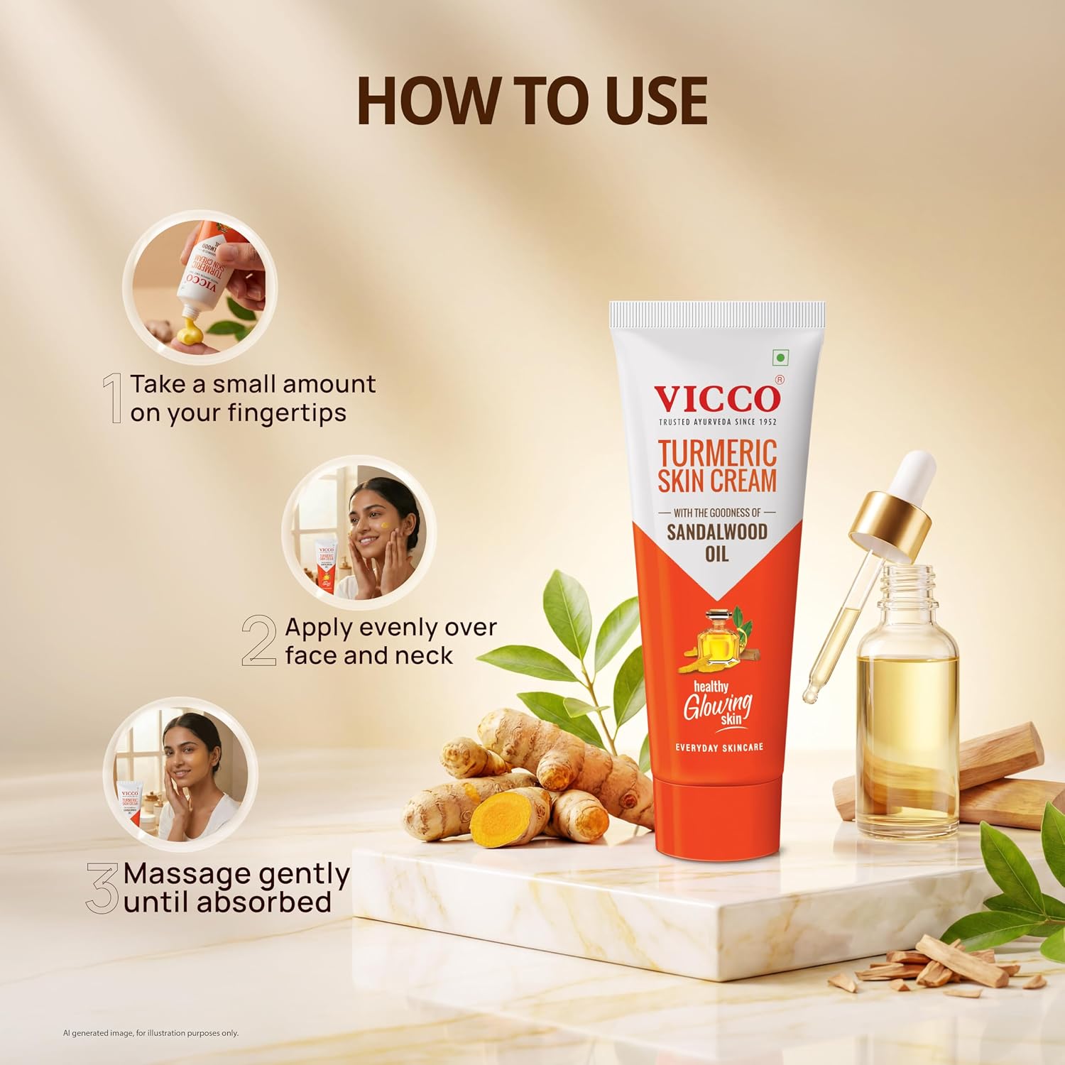 Vicco Turmeric Skin Cream with Turmeric & Sandalwood Oil, 70 g – view 5