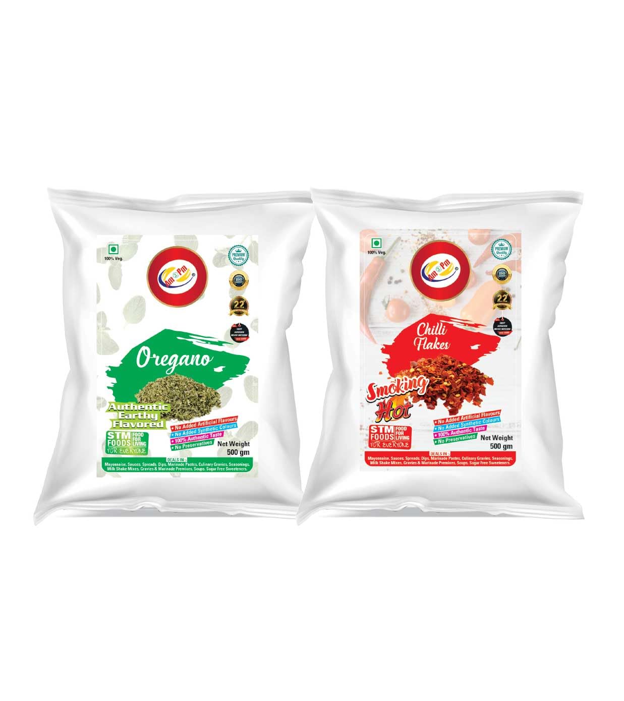 Am 2 Pm - Chilli flakes 500gm + Dried Oregano 500gm Pizza/Pasta, Imported Herb Sprinkler (Freeze Dried) Pack of -2
