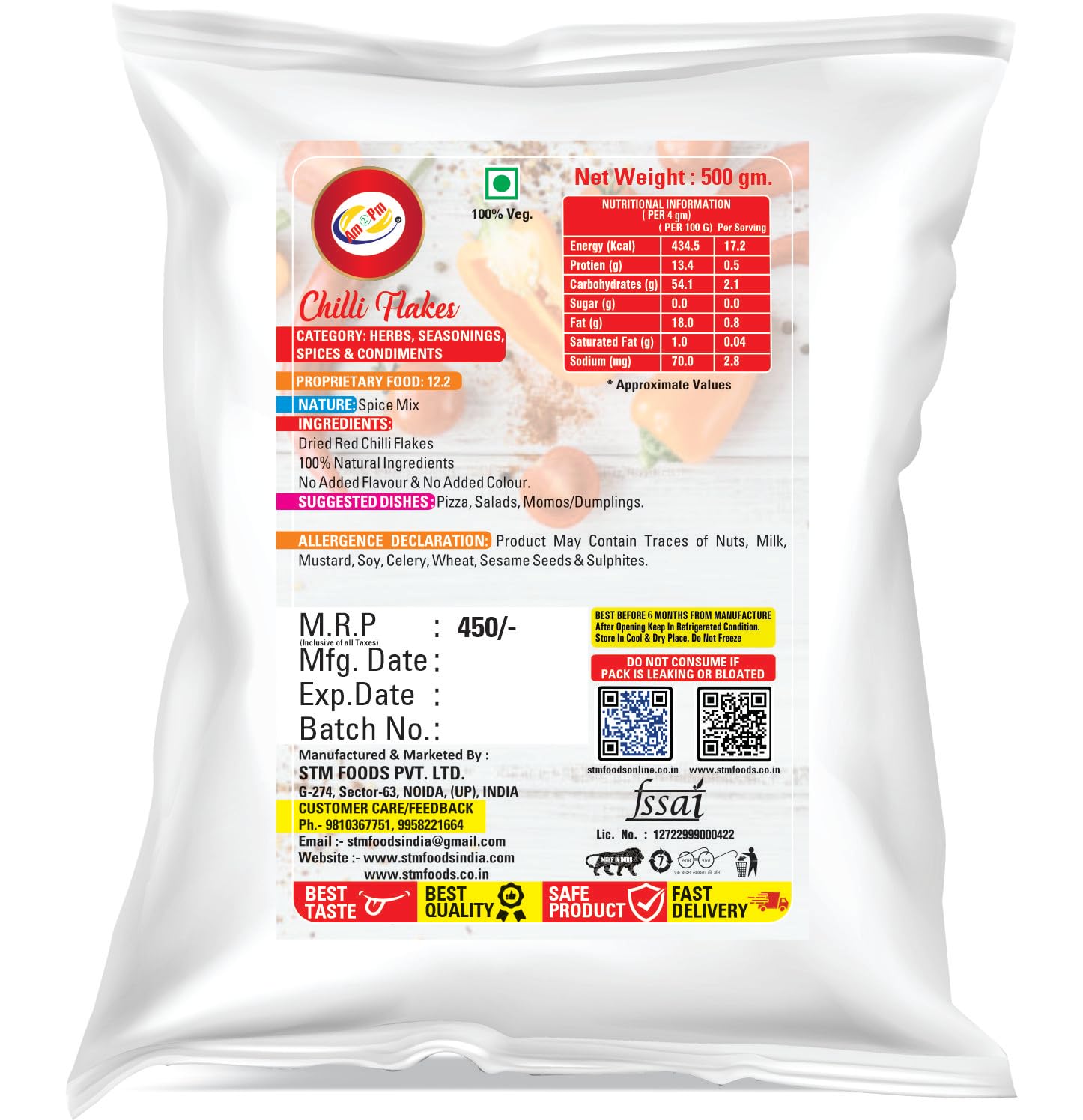 Am 2 Pm Chilli Flakes 500 gm + Dried Oregano 500 gm Pizza/Pasta Seasoning Pack of 2 – view 3