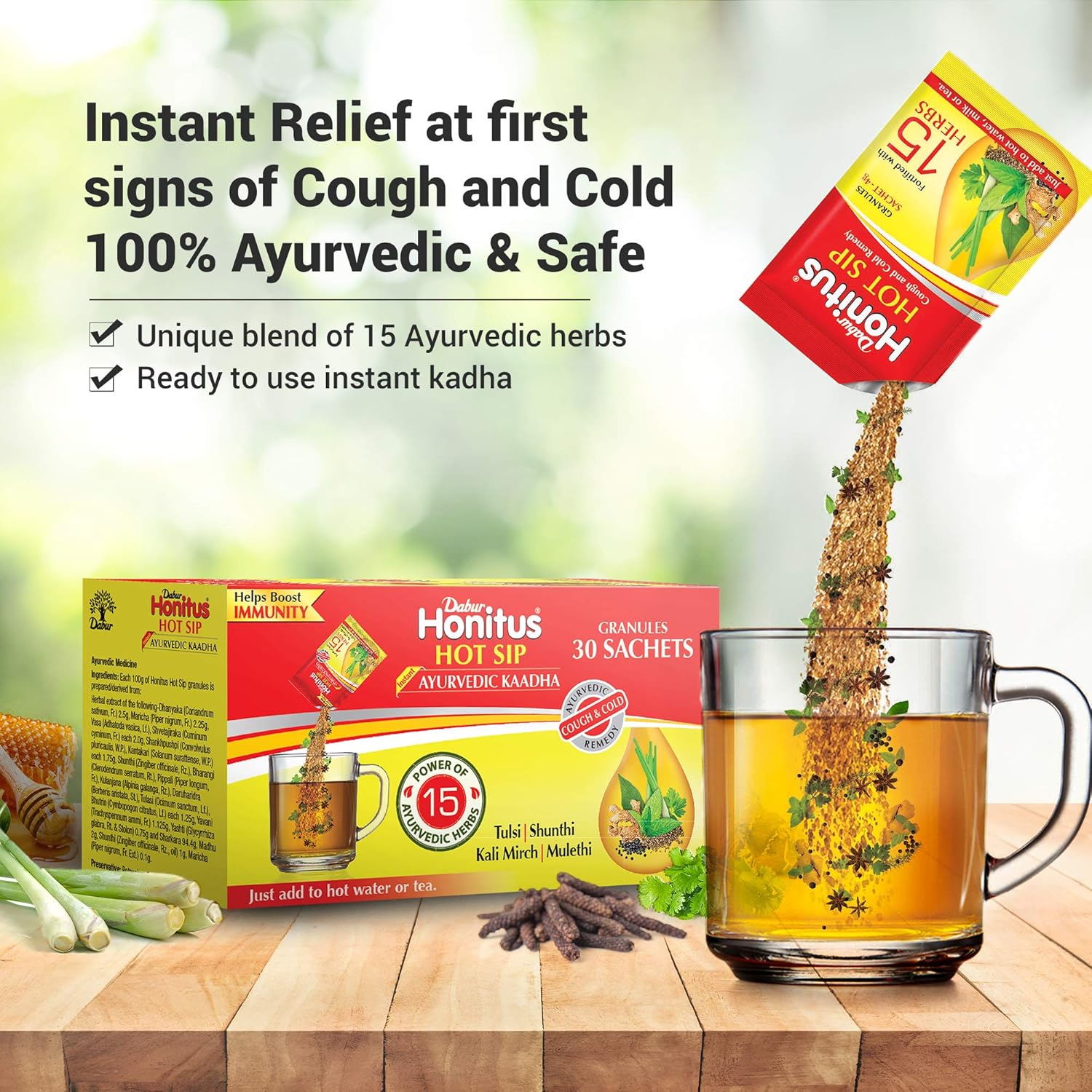 Dabur Honitus Hot Sip Ayurvedic Kadha for Cough & Cold, 30 Sachets – view 3