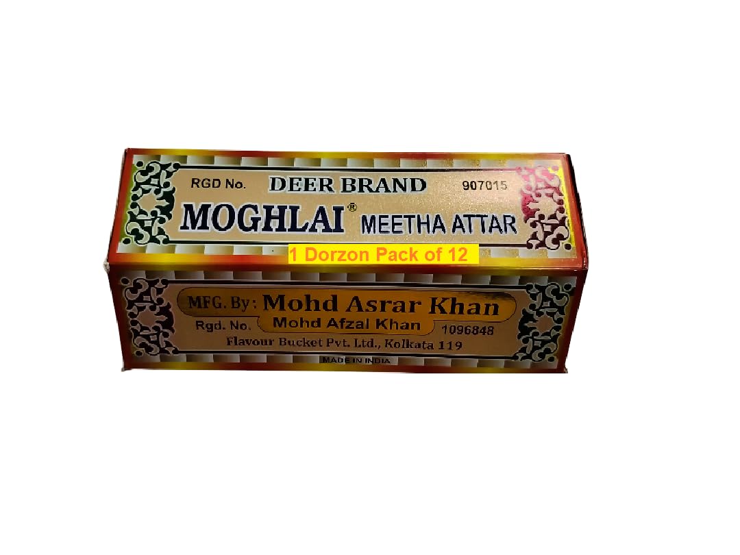 DEER BRAND Royal Mughlai Meetha (Mitha) Attar Sweet Essence(MFG by MD. Afzal & Asrar Khan Kolkata)For Biryani Biriyani, Cooking Rice Dishes, Pulao, Mutton-Chicken, Chops, Korma, Khsuka, Stew, & in Kabab (13g Pack Of 12, Mughlai Meetha Attar Biryani Essenc