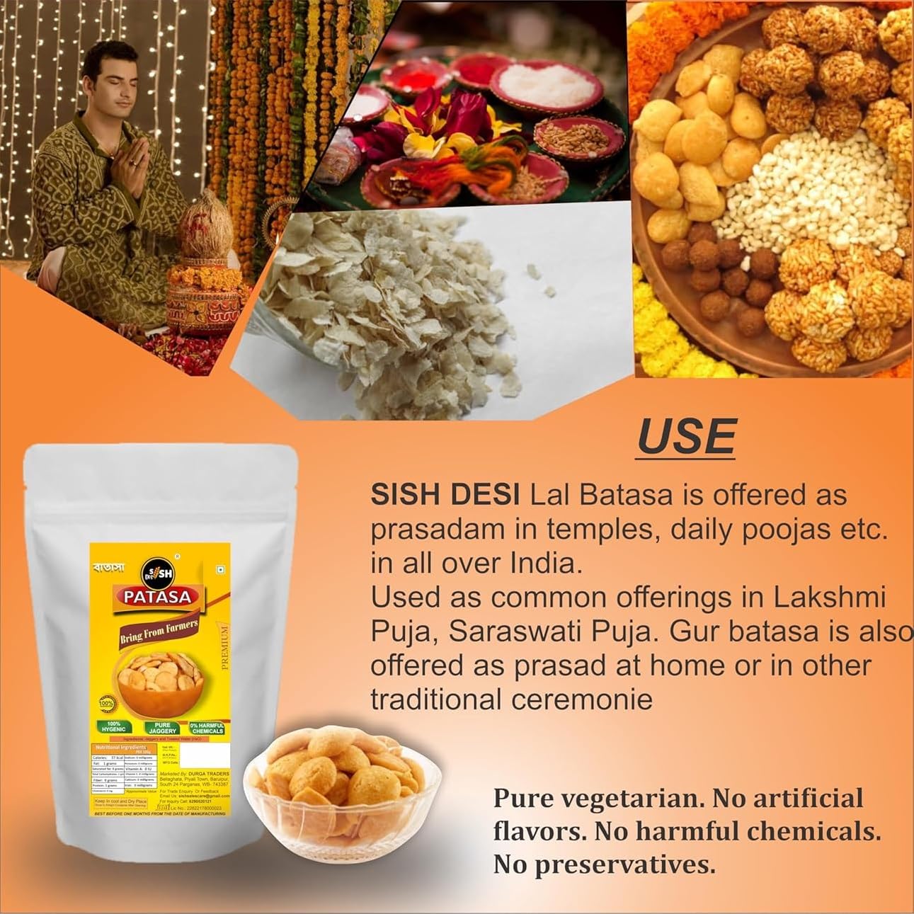 Sish Desi Bengali Lal Batasha & Khoi Combo, Kheel 55g & Gur Batasa 200g – view 6
