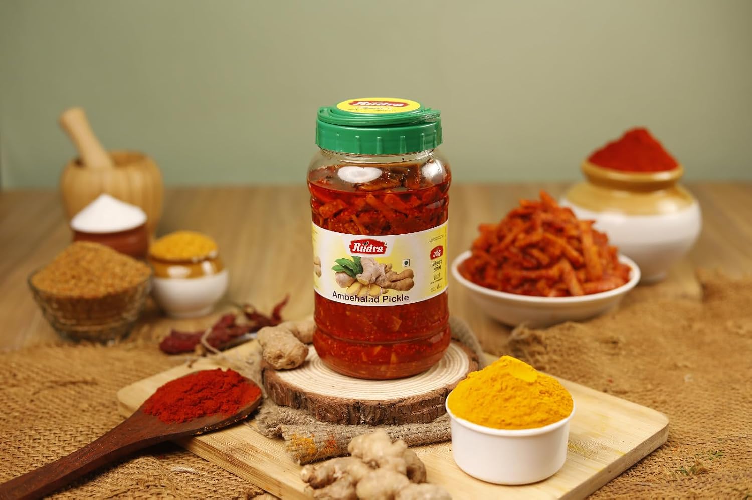 Front view of Rudra Ambe Halad Pickle jar 1 kg