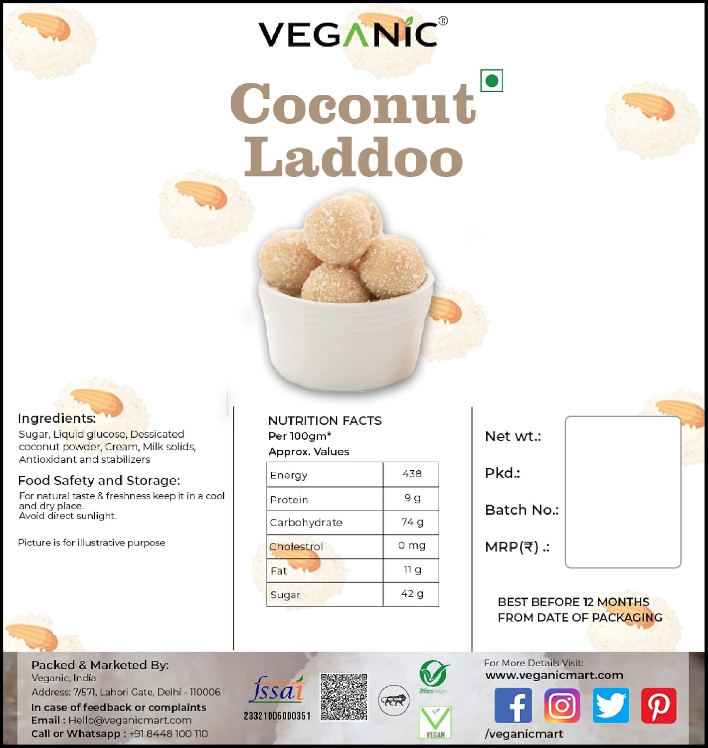 Veganic Coconut Laddu Nariyal Peda Coconut Candy 200g – view 2