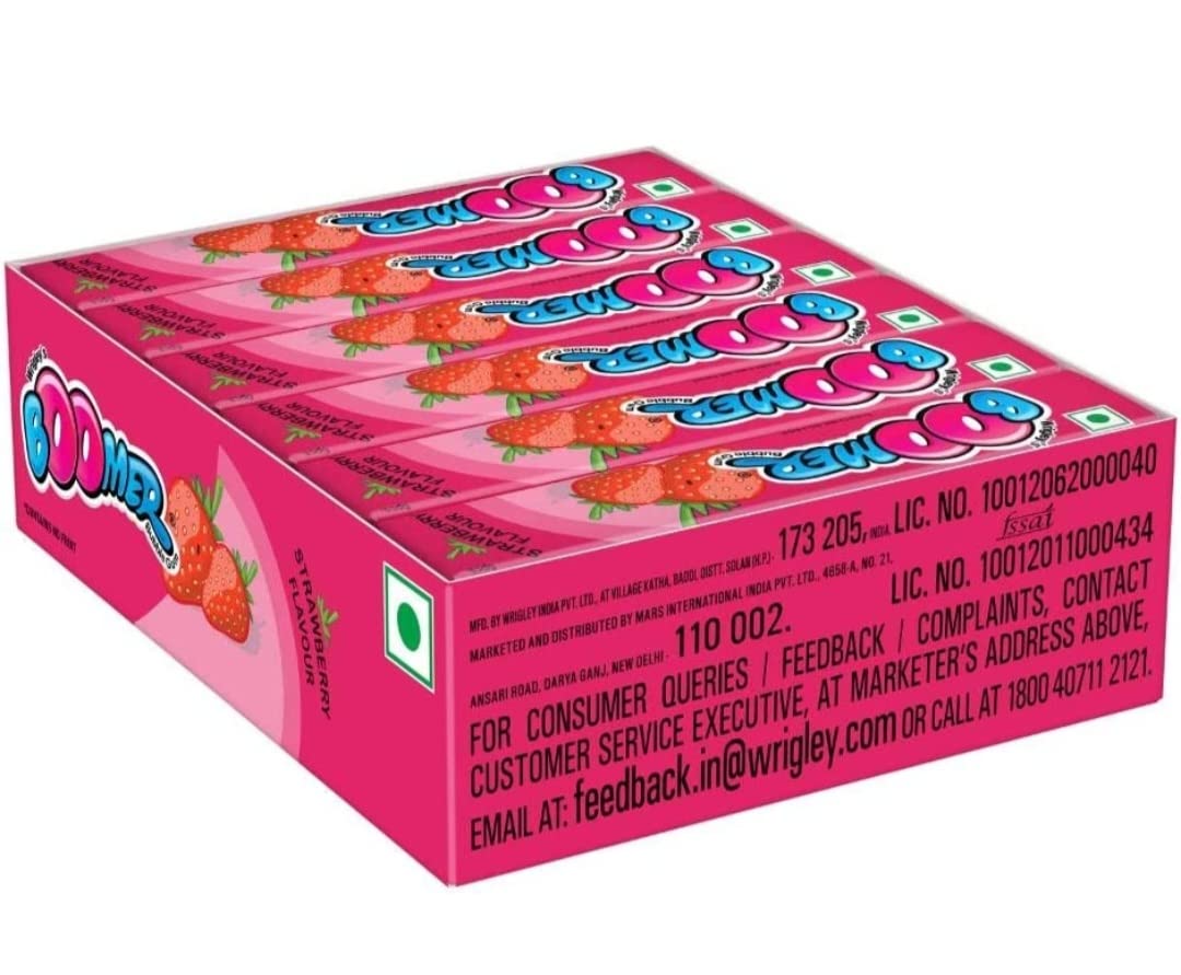 Boomer Bubble Gum | Strawberry Flavoured Chewing Gum | Long Lasting Sweetness | Fun Chewing Gum Ideal for Sharing with Friends | 24 Units |Show Box Pack | 446.4 g