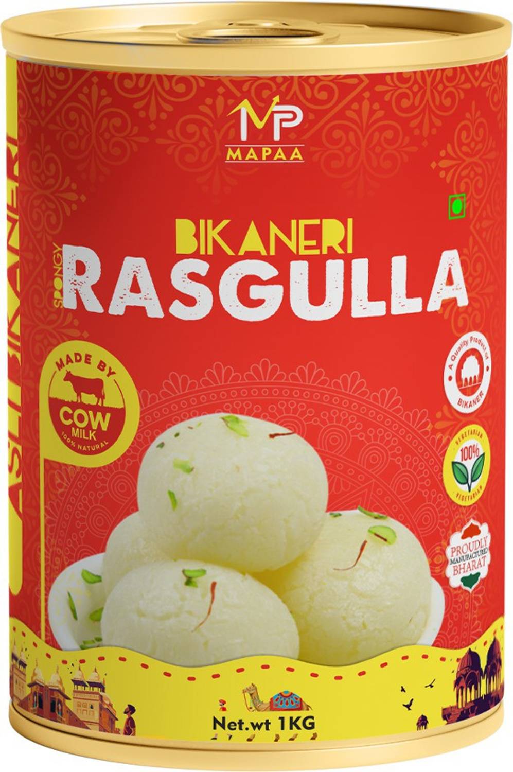 MAPAA Bikaneri Rasgulla 20 Pc 1 KG Pack Tin