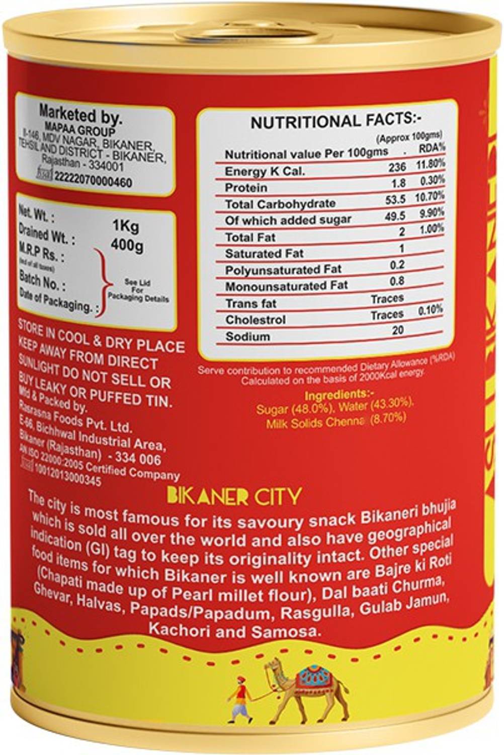 MAPAA Bikaneri Rasgulla 20 Pc 1 Kg Tin Pack – view 5