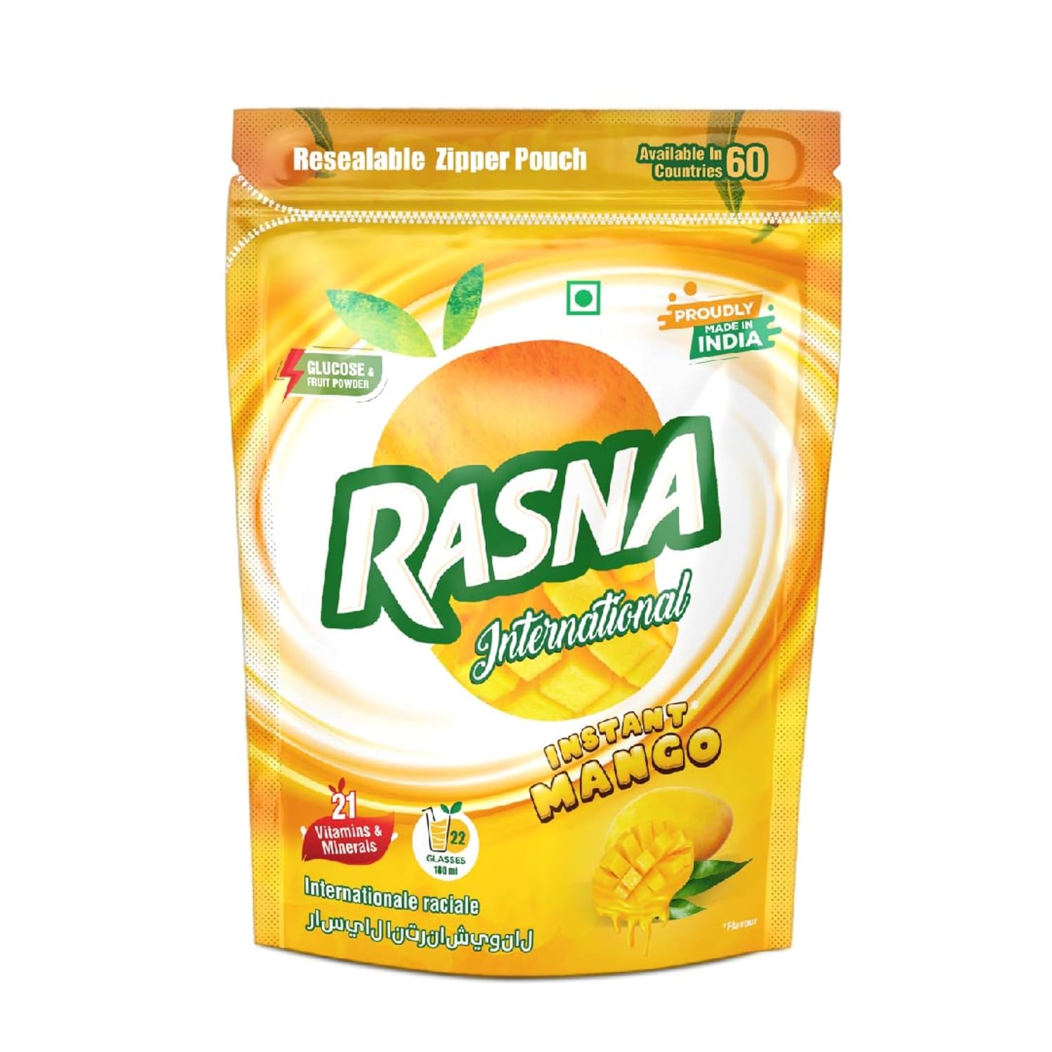 Pack of two Rasna Insta mango powder drink mix packs