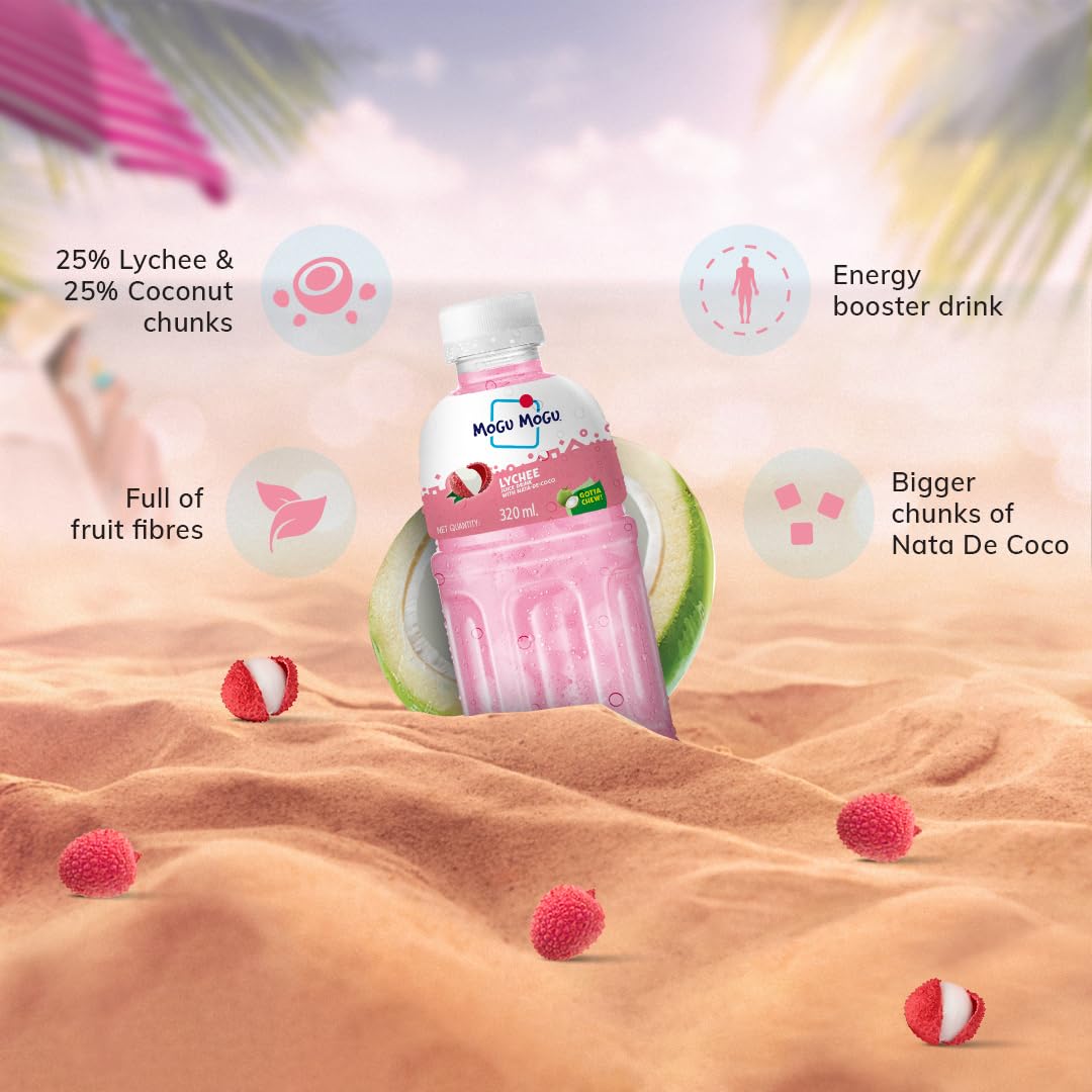 Mogu Mogu Lychee Juice Drink with Nata de Coco Jelly 320ml (Pack of 6) – view 8