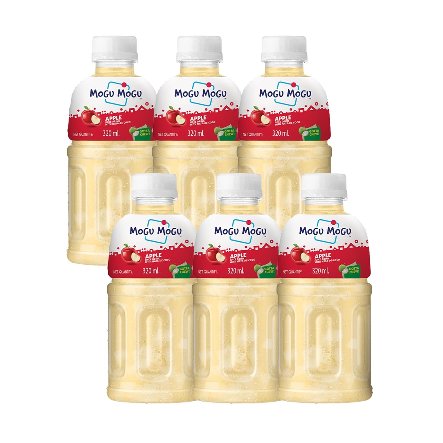Mogu Mogu Apple Juice Drink with Nata de Coco Jelly 320ml (Pack of 6)| Refreshing Tropical Thai-Made Sip & Chew Beverage