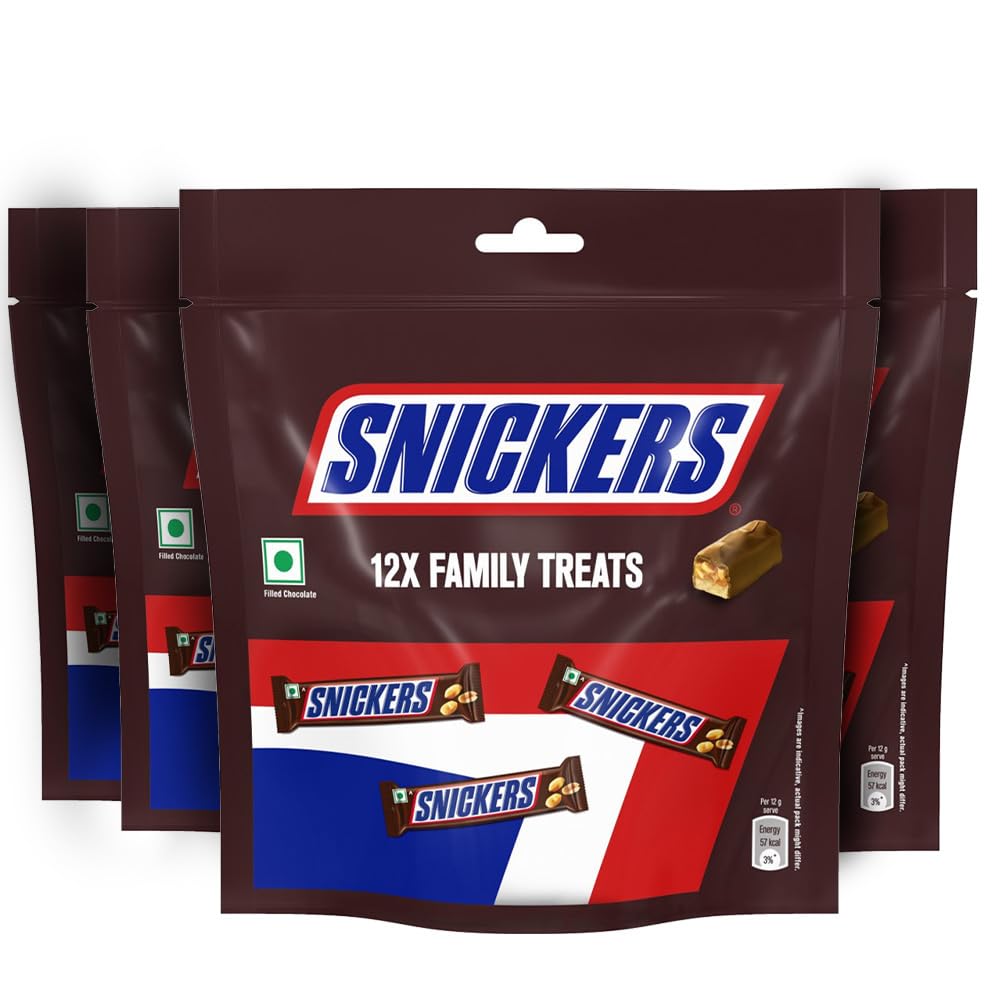 Snickers Family Treat Peanut Chocolate Pouch - 156g (Pack of 4)