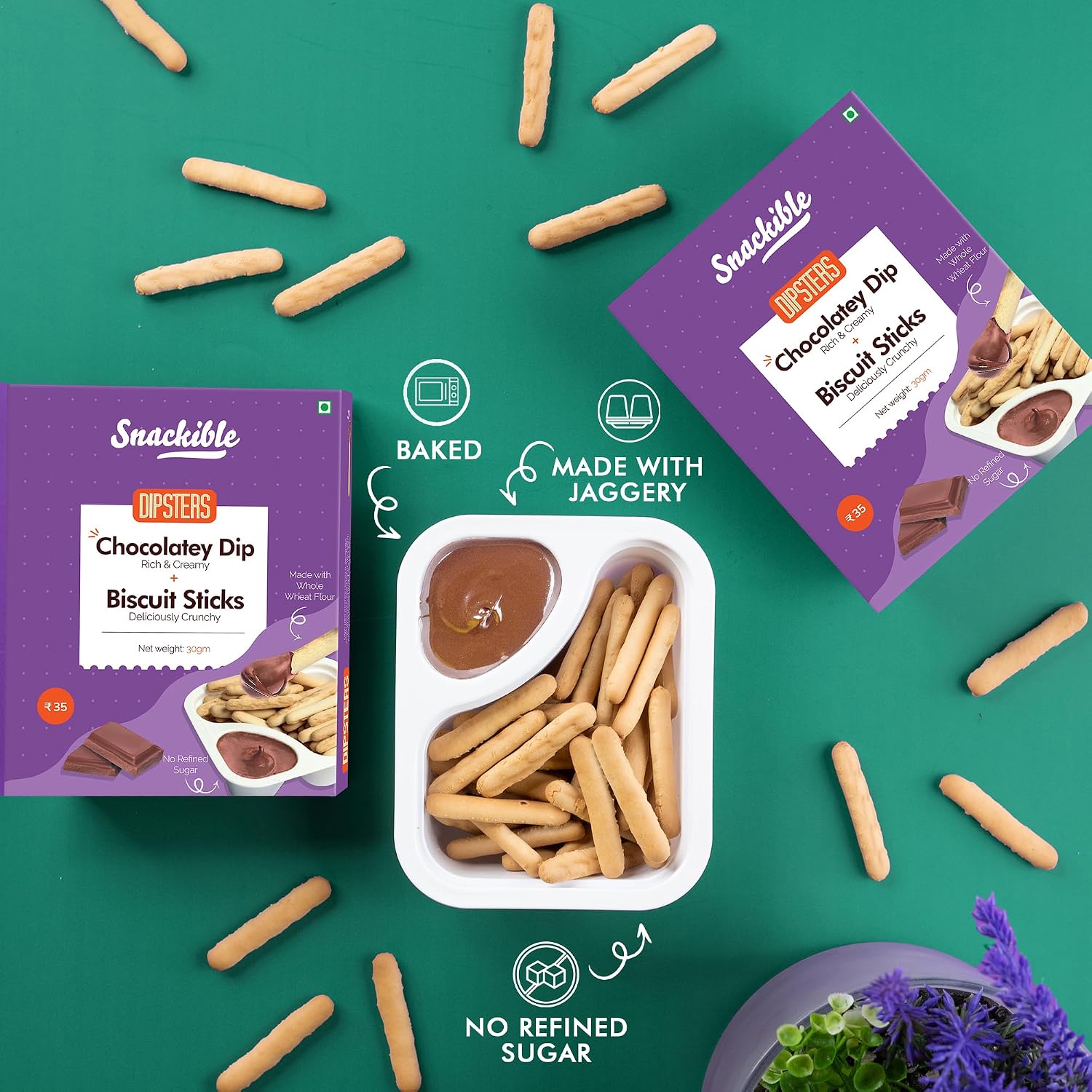 Snackible Dipsters Chocolatey Dip with Biscuit Sticks, Pack of 24 – view 3