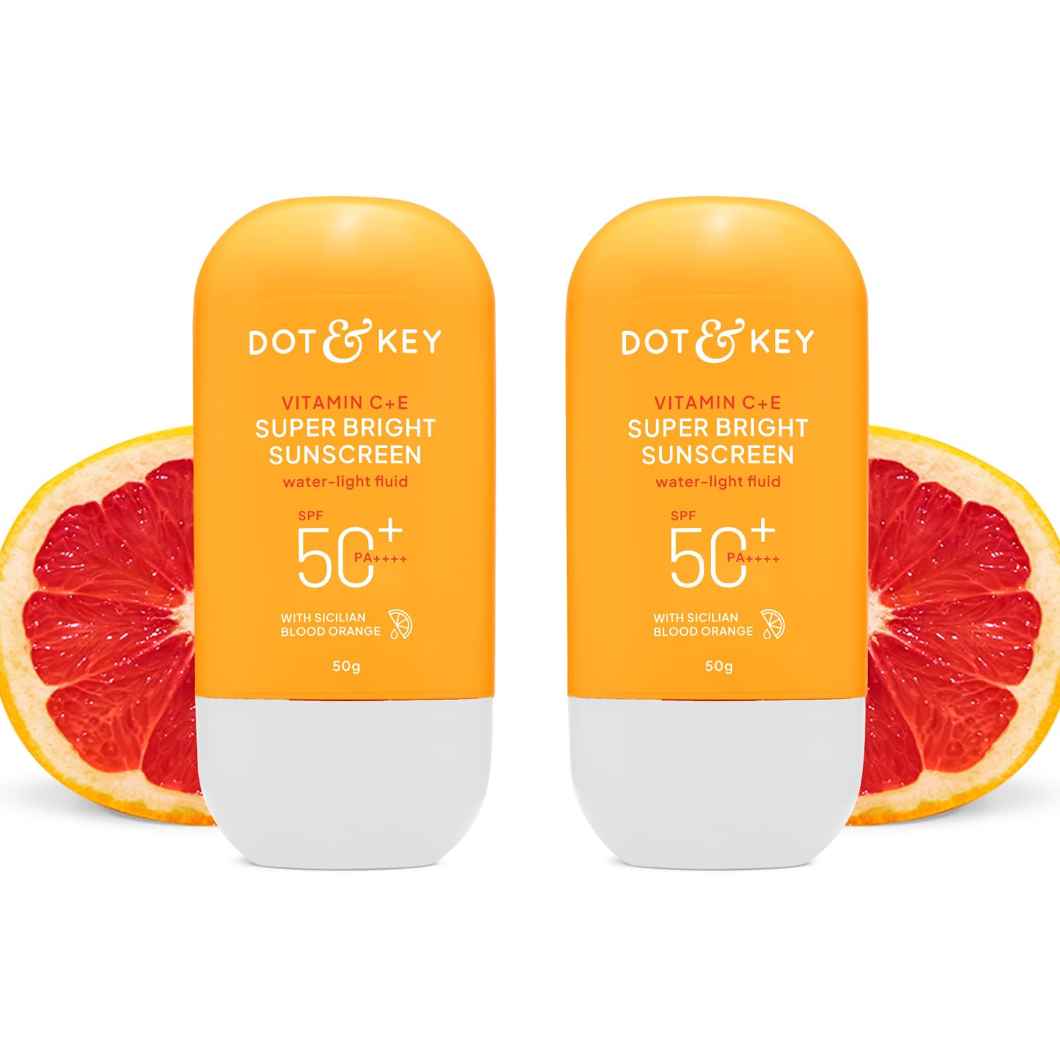 Dot & Key Vitamin C + E Super Bright Sunscreen In-Vivo Tested SPF 50+ PA++++ With New-Age UV Filters, Water-Light Fluid, Boosts Glow, Reduces Dullness & Dark Spots, Checks Tanning, No White Cast | Combo (Pack of 2, 50gm each)
