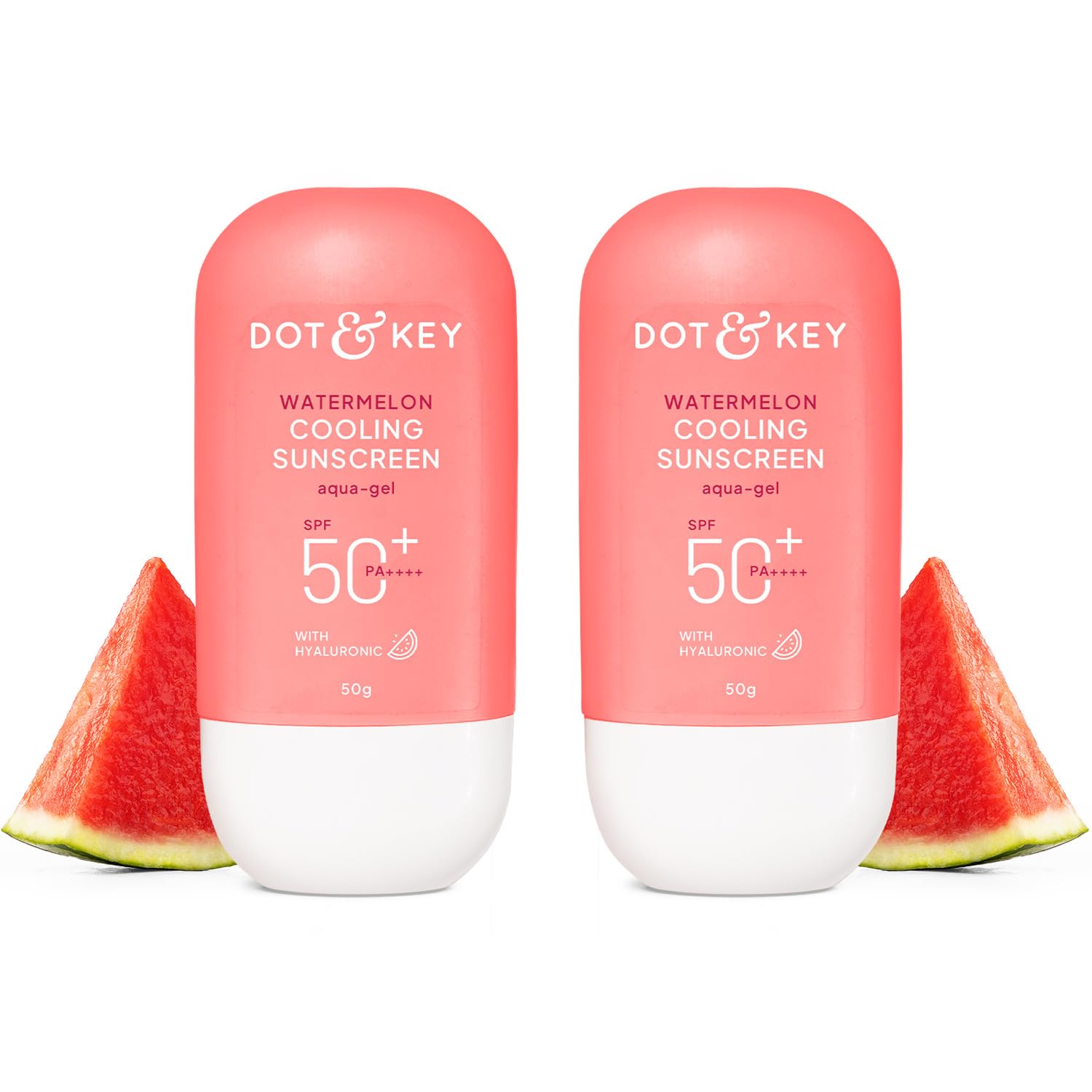 Dot & Key Watermelon Hyaluronic Cooling Sunscreen SPF 50 PA+++ Combo (Pack of 2, 50gm each) | For Oily, Normal & Combination Skin | UV + Blue Light Protection | Lightweight | No White Cast