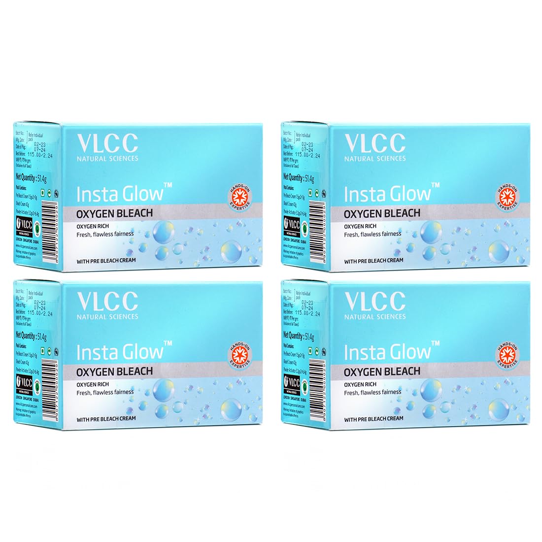 Four boxes of VLCC Oxygen Bleach cream for face