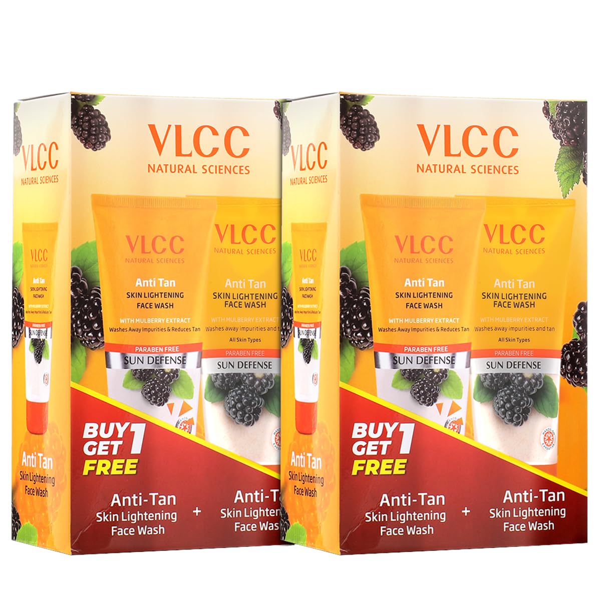 VLCC Anti Tan Skin Lightening Face Wash - 150ml X 4 (600ml) (Pack of 2) with Mulberry & Orange Peel Extract | Protect against Harsh Sun Damage, UAV And UVB Rays