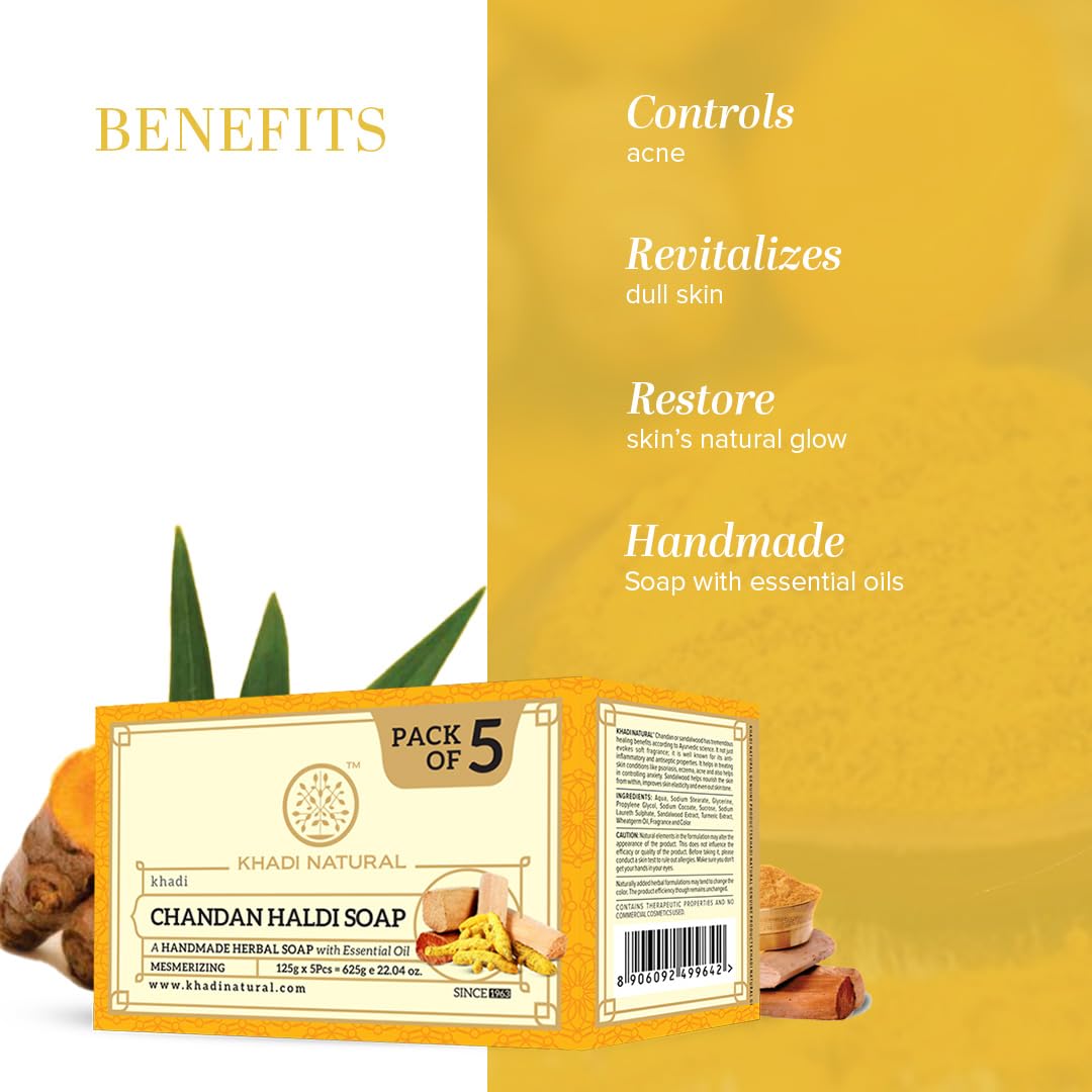 Khadi Natural Chandan Haldi Soap Pack of 5 (125 g Each) – view 2