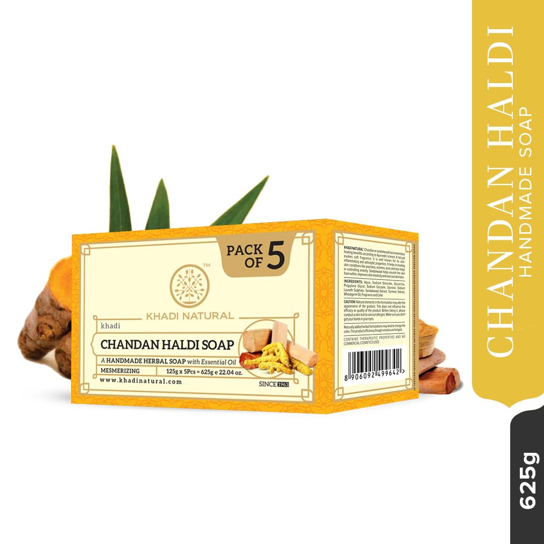 Khadi Natural Chandan Haldi Soap Pack of 5 (125 g Each) – view 5