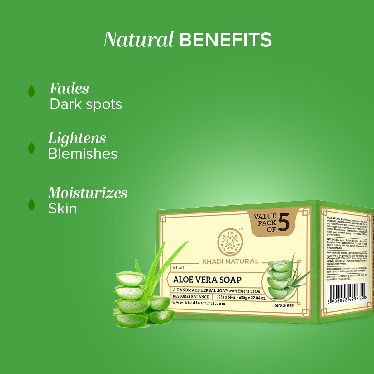 Khadi Natural Aloe Vera Ayurvedic Soap, 5 x 125 g – view 4