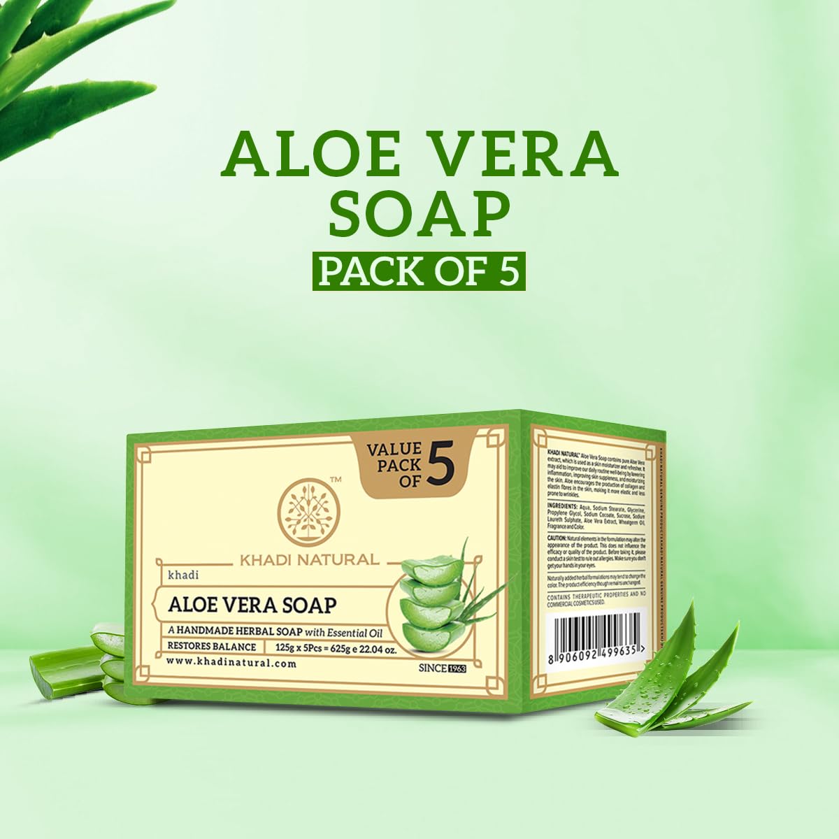 Khadi Natural Aloe Vera Ayurvedic Soap, 5 x 125 g – view 2