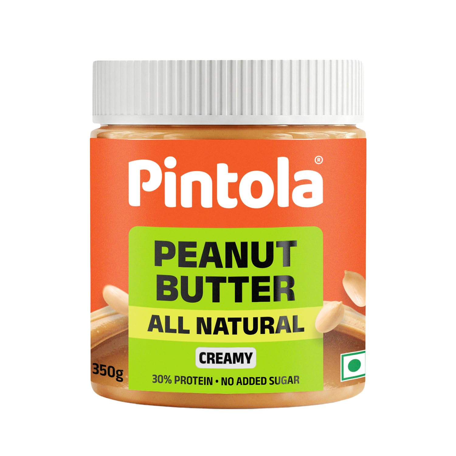 Pintola All Natural Peanut Butter Creamy 350g | Smooth | Unsweetened | 30g Protein | Gluten & Cholesterol Free, Vegan Peanut Butter, Nut Butter, High in Protein Spread, 100% Roasted peanuts butter