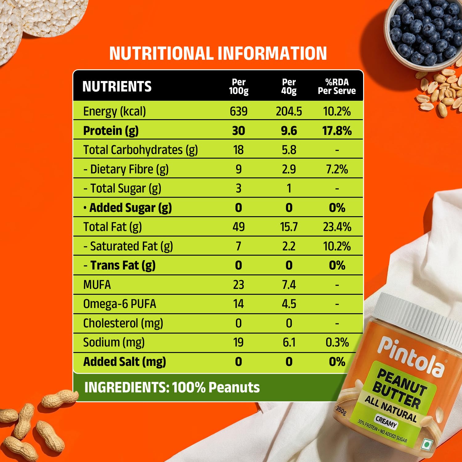 Pintola All Natural Creamy Peanut Butter 350g, Unsweetened – view 2
