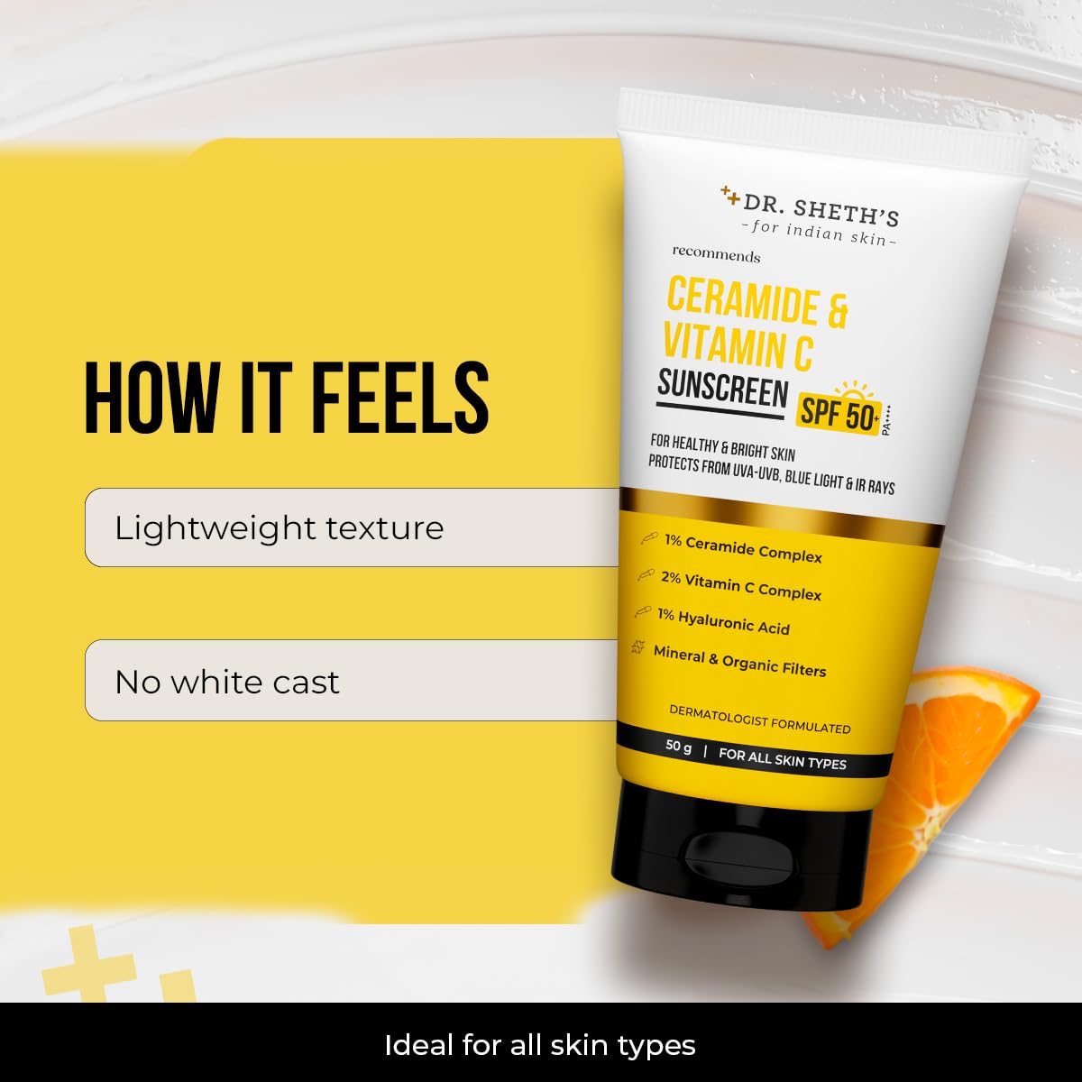 Dr. Sheth's Ceramide & Vitamin C Sunscreen SPF 50+ PA++++, 50 g x 2 – view 5