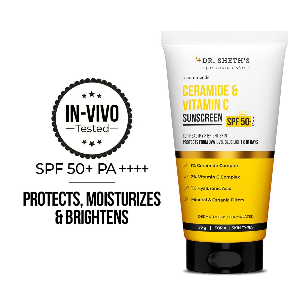 Dr. Sheth's Ceramide & Vitamin C Sunscreen SPF 50+ PA++++, 50 g x 2 – view 2