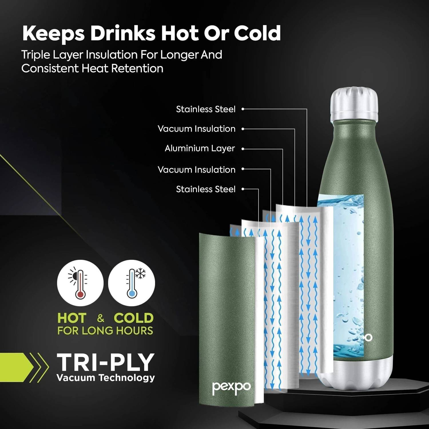 Bazaar5 Go24 Electro 500 Hot & Cold Thermosteel Water Bottle, 500 ml – view 3