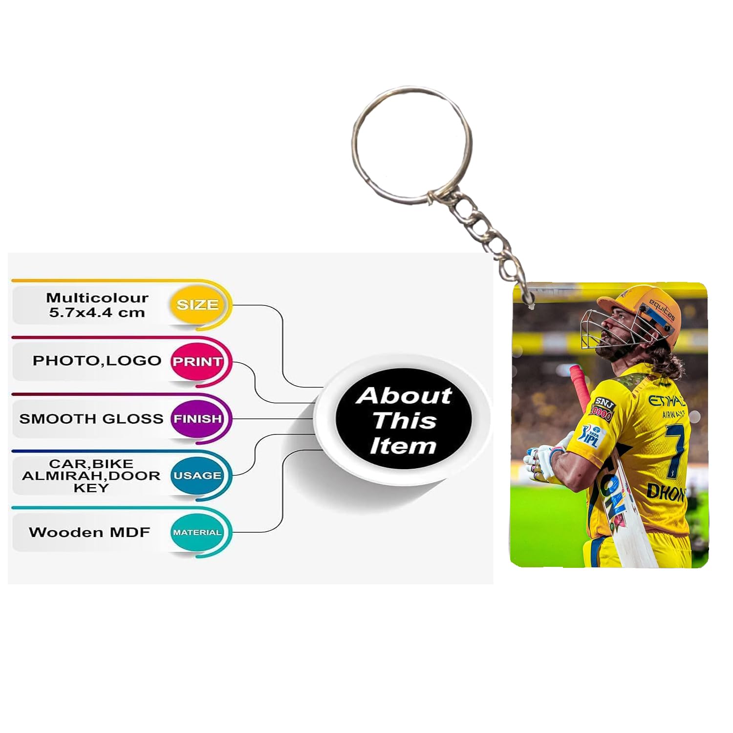 Pixobloom MS Dhoni Cricket Keychain, Wooden MDF, Pack of 2 – view 7