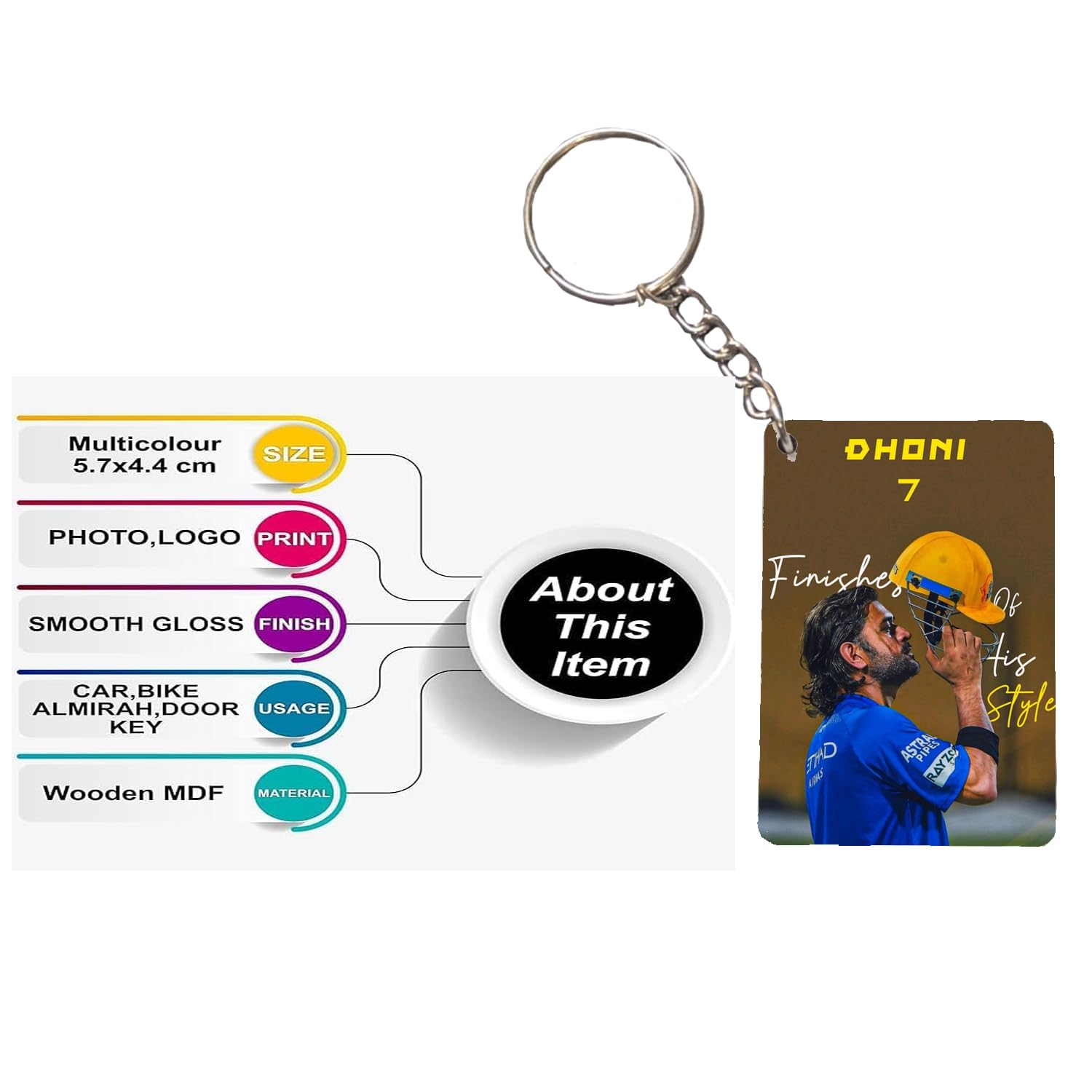 Pixobloom MS Dhoni Cricket Keychain, Wooden MDF, Pack of 2 – view 6