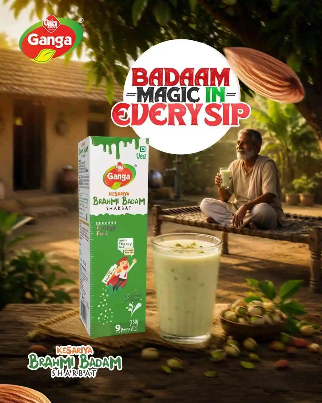 GTM Ganga Kesariya Brahmi Badam Dry Fruit Syrup 750 ml – view 3