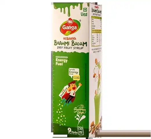 GTM Ganga Kesariya Brahmi Badam Dry Fruit Syrup 750 ml | Premium Indian Saffron Almond Sharbat Concentrate for Milk, Shakes, and Desserts