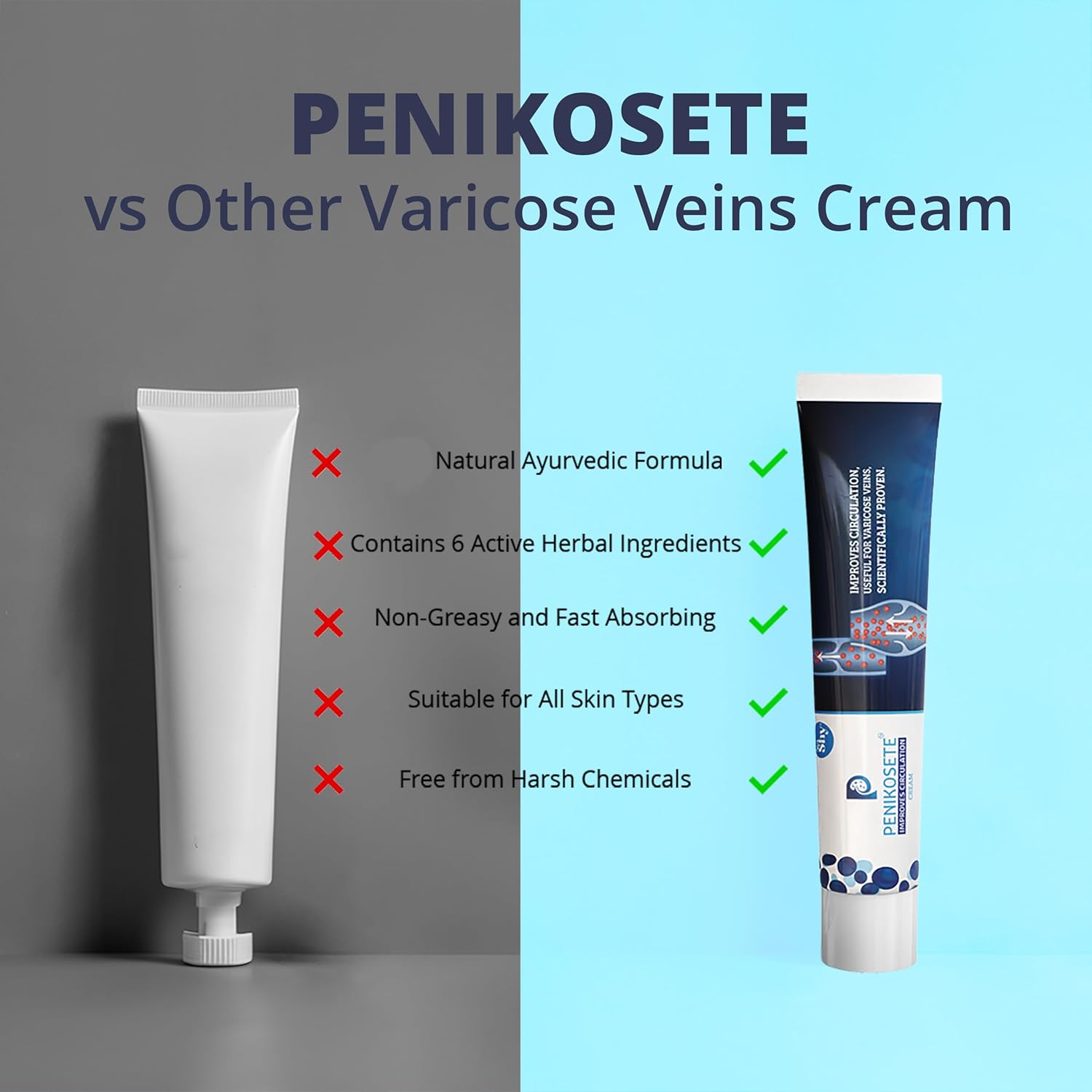 PENIKOSETE Cream Ayurvedic Solution For Management Of Varicose Veins, Spider Veins, Varicocele Reduces Cramps, Itching & Swelling. Buy 2 Get 1 Free (75 gms). – view 9