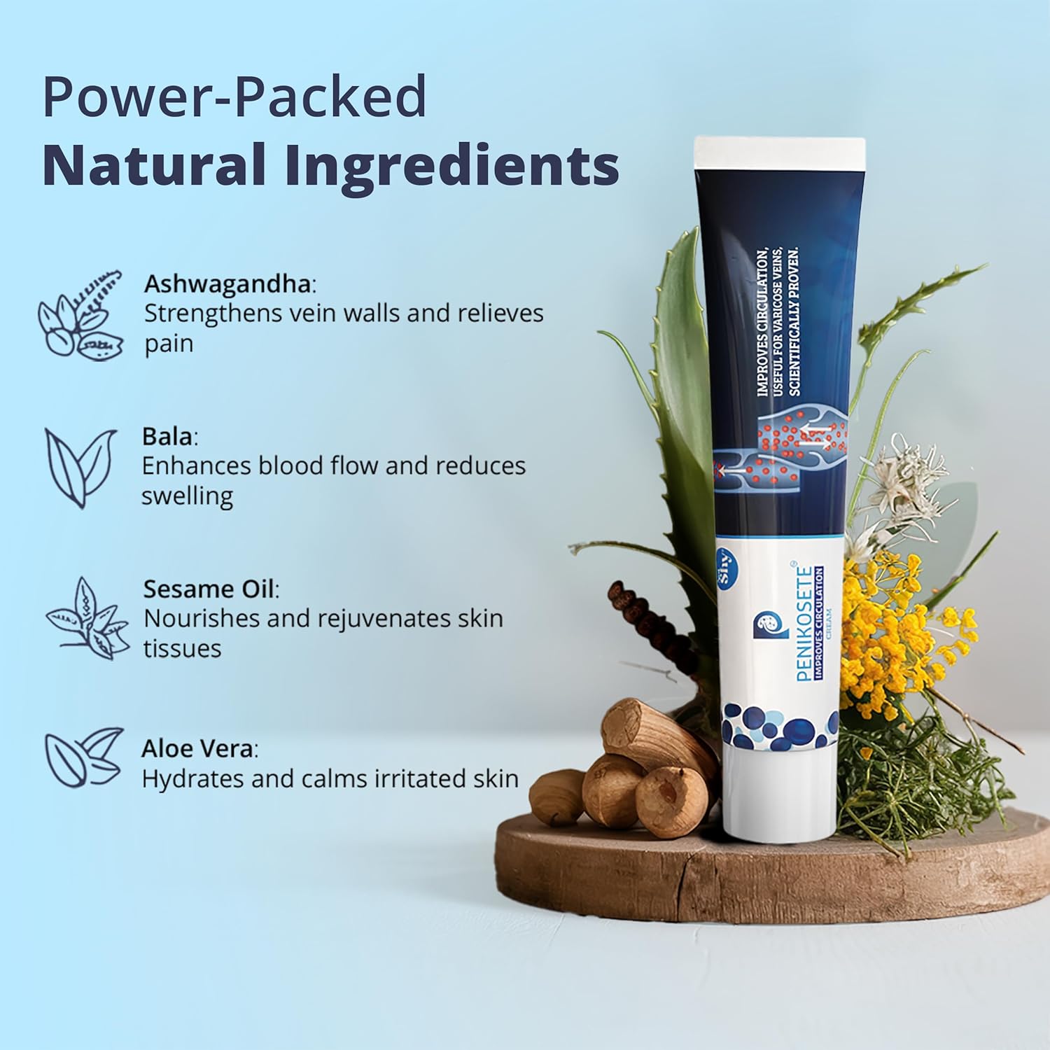 PENIKOSETE Cream Ayurvedic Solution For Management Of Varicose Veins, Spider Veins, Varicocele Reduces Cramps, Itching & Swelling. Buy 2 Get 1 Free (75 gms). – view 4