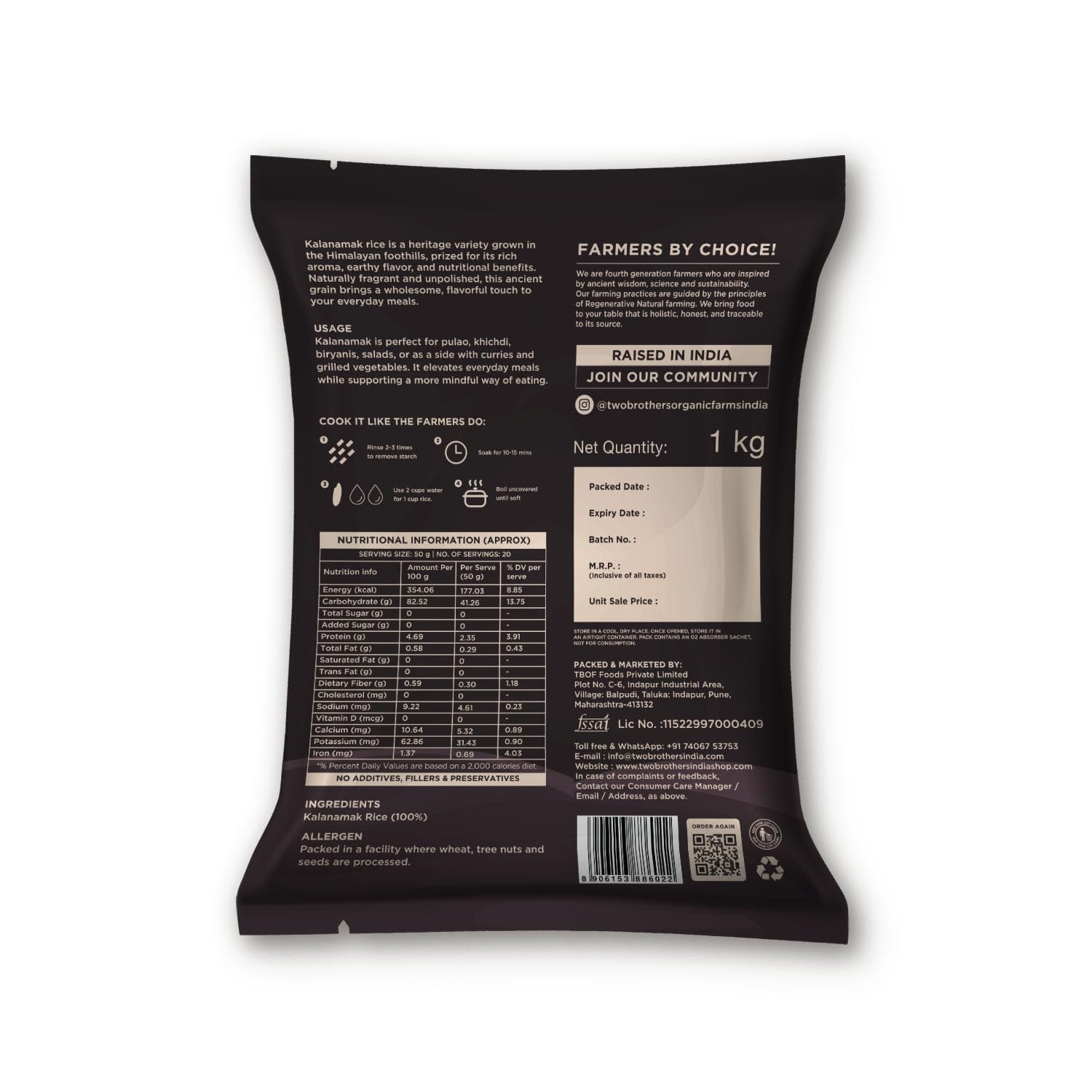 Two Brothers Organic Farms Kalanamak Rice 1KG – view 2