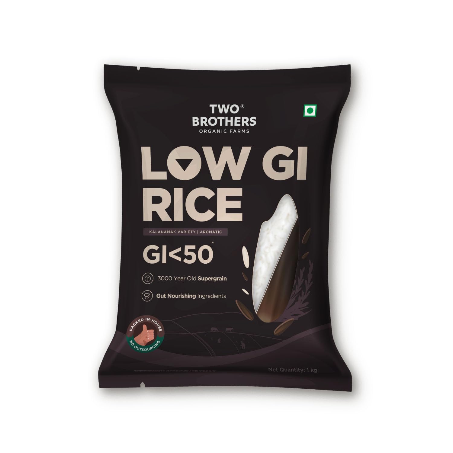 Two Brothers Organic Farms Kalanamak Rice 1KG | Low GI, Diabetic-Friendly Native Rice | Rich in Iron & Zinc | Gut Nourishing, Perfect for Pulao, Biryani & Curries