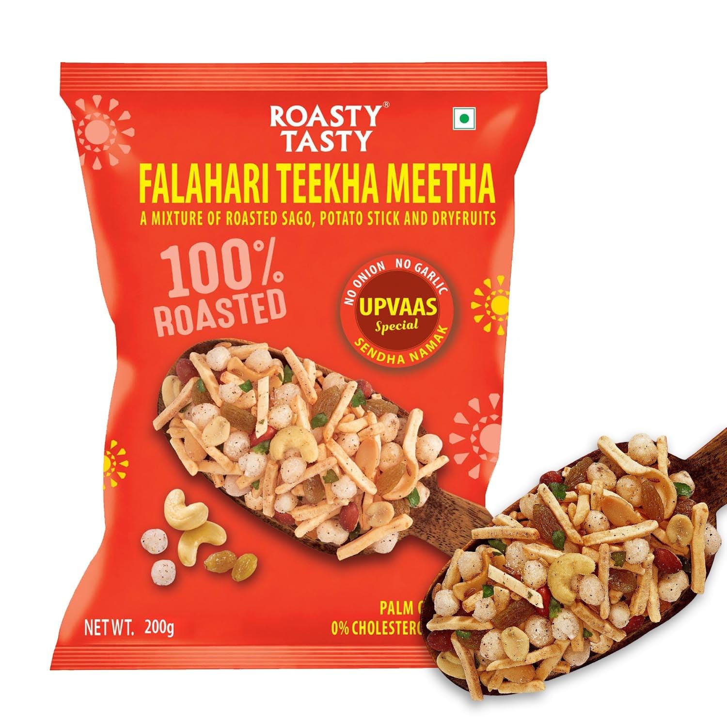 Roasty Tasty Falahari Theekha Meetha Mix Roasted Namkeen Snack 200g | Oil-Free Farari Chiwda | No Onion, No Garlic Farali Namkeen | Healthy Vrat Upwas Fast Namkeen | No Cholesterol No Transfat Healthy Snack for Fasting