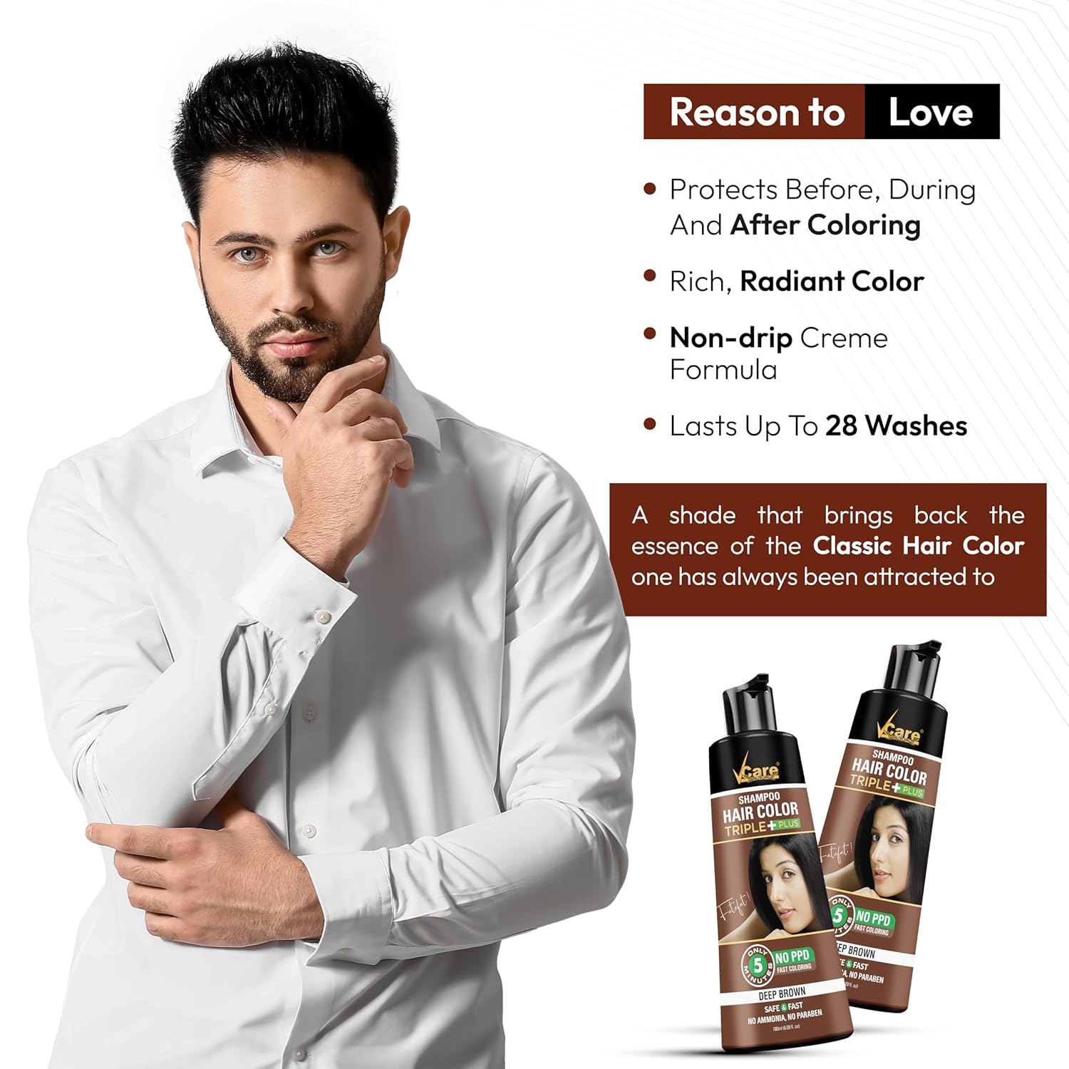 VCare Hair Colour Shampoo for Men and Women, 180ml, Deep Brown – view 4