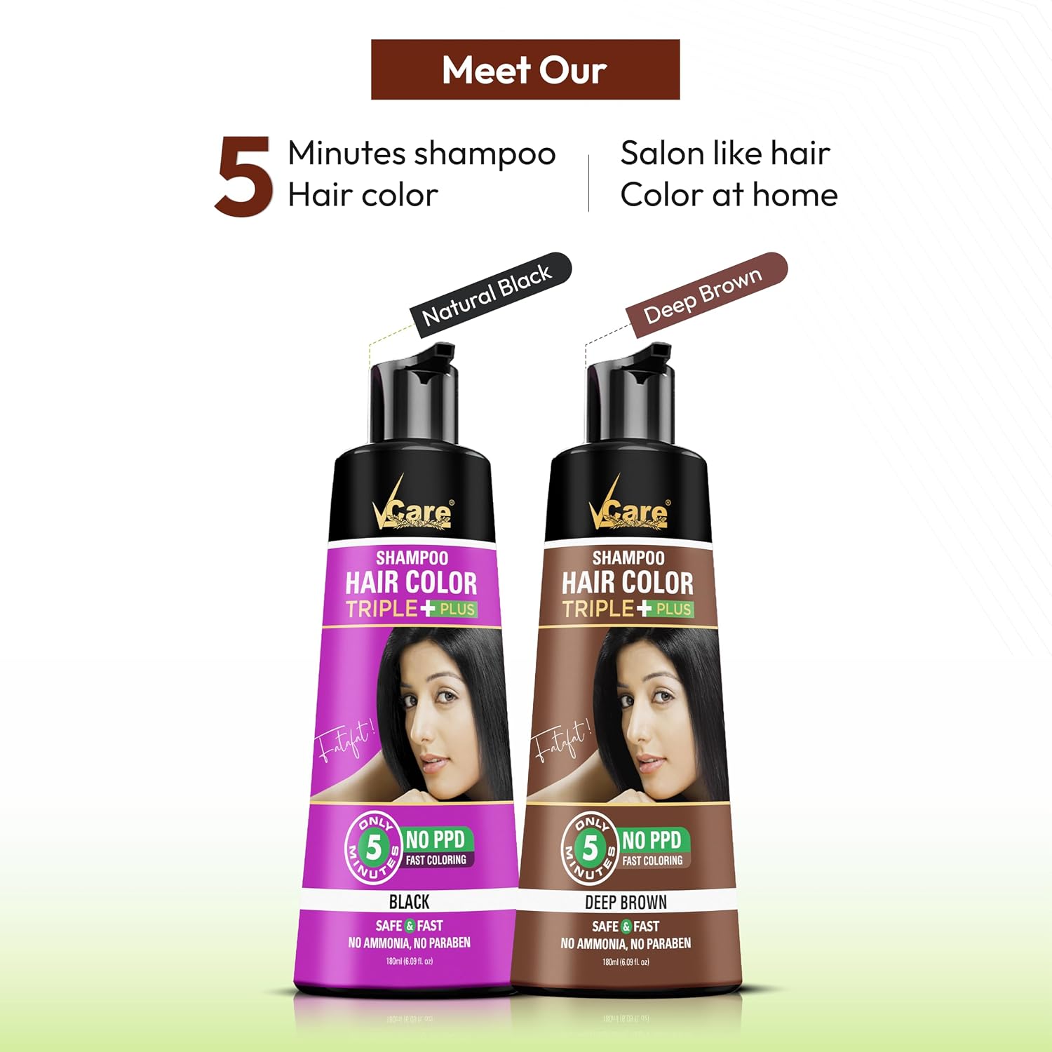 VCare Shampoo Hair Colour Shampoo, Deep Brown 180ml for Women and Men – view 3