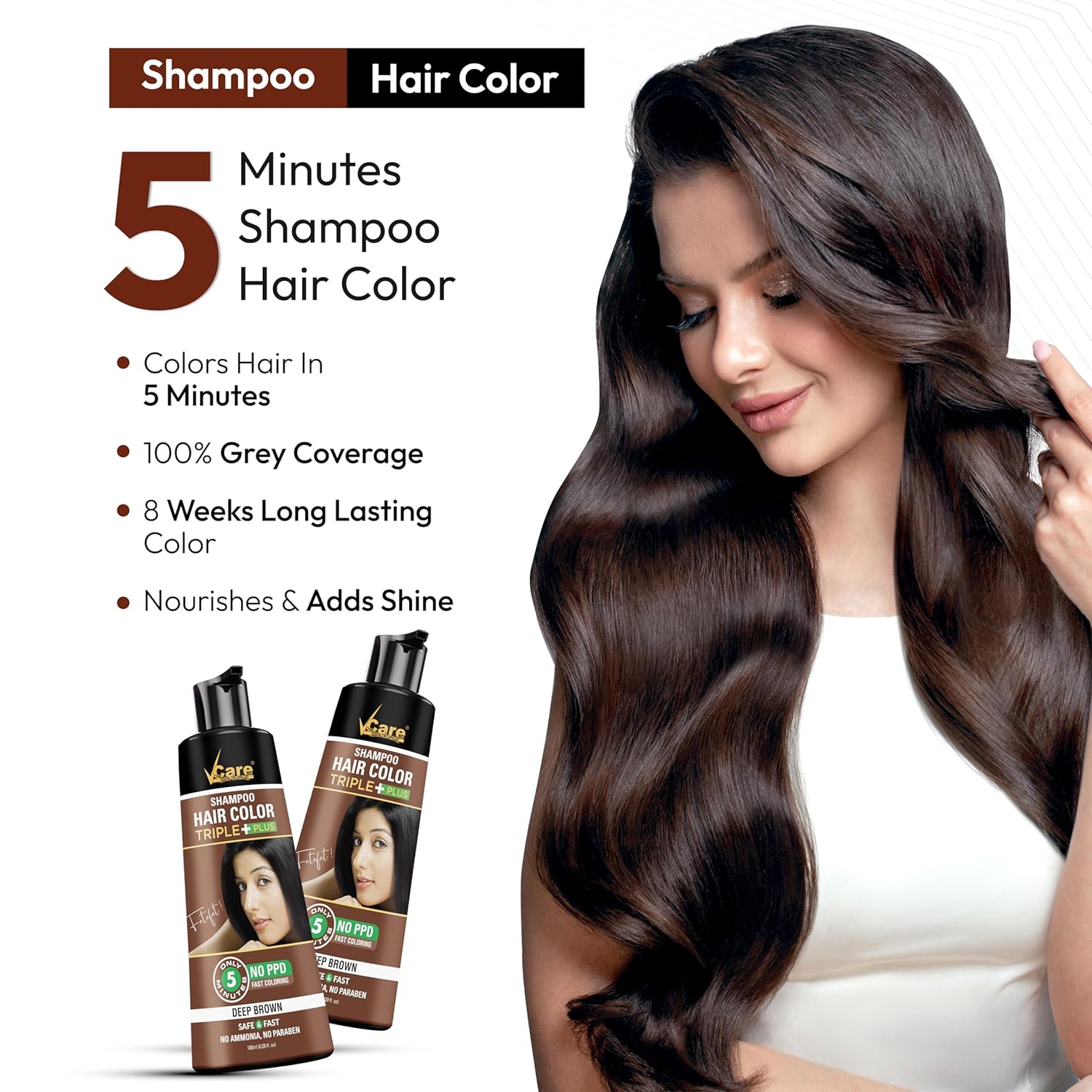 VCare Shampoo Hair Colour Shampoo, Deep Brown 180ml for Women and Men – view 2