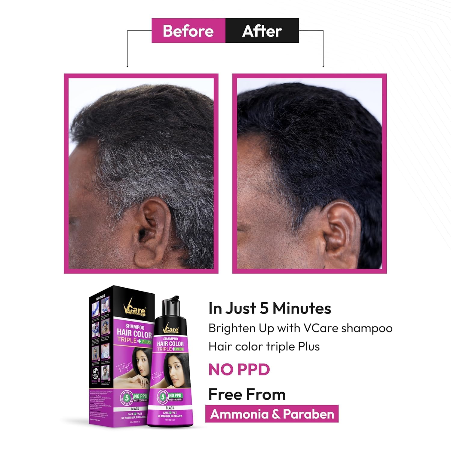 VCare Shampoo Hair Colour Shampoo-Black 180ml for Women and Men – view 3