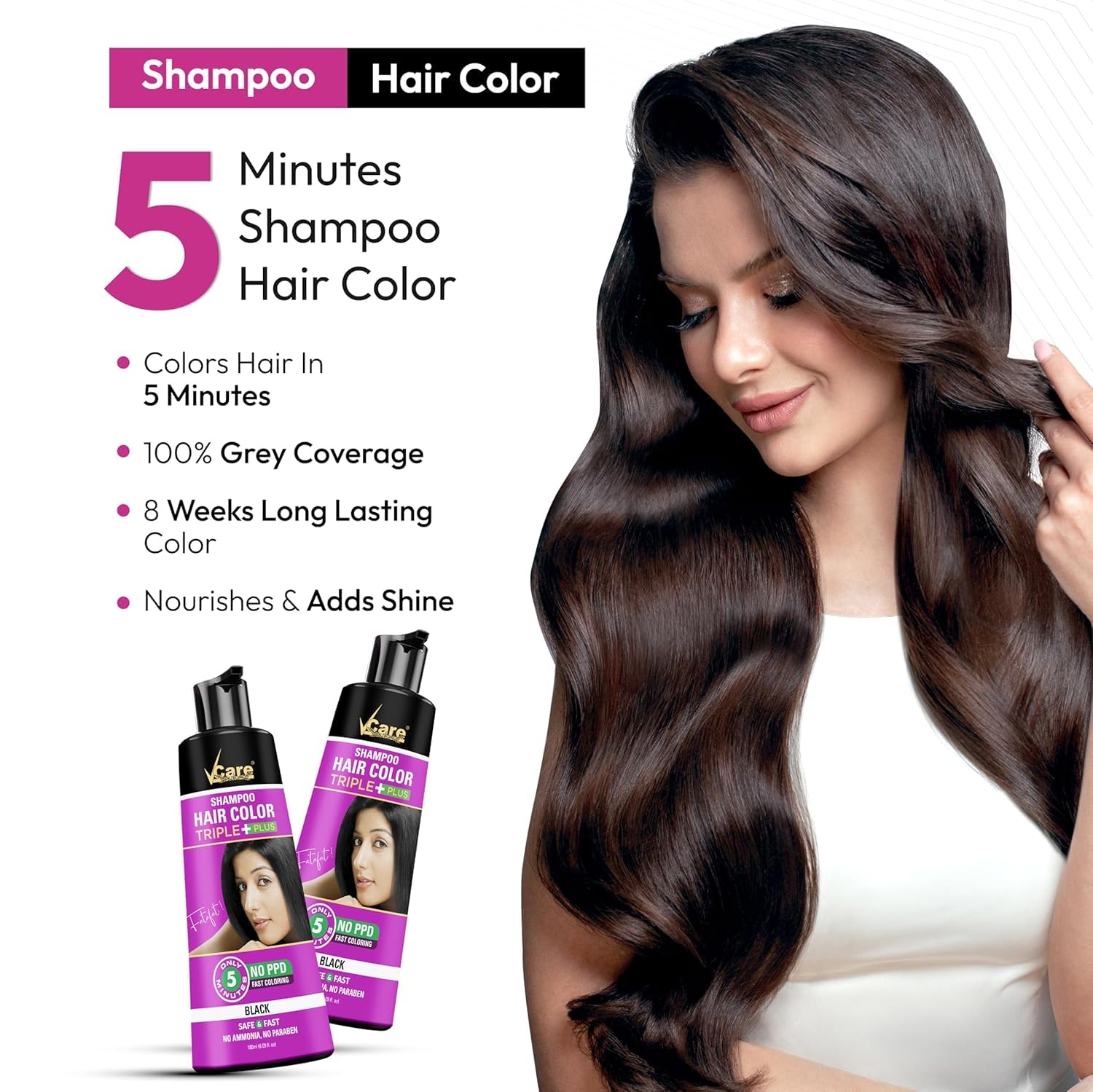 VCare Shampoo Hair Colour Shampoo-Black 180ml for Women and Men – view 5