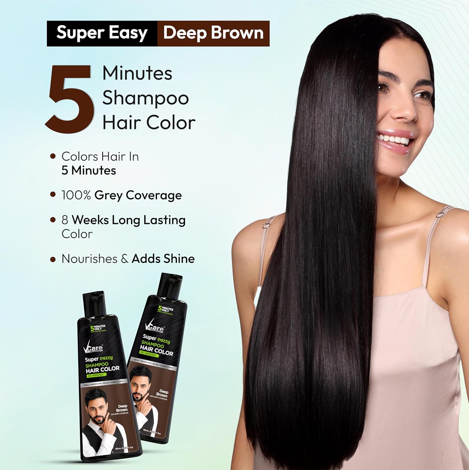 VCare Super Eazzy Hair Colour Shampoo for Women and Men 180ml – view 3