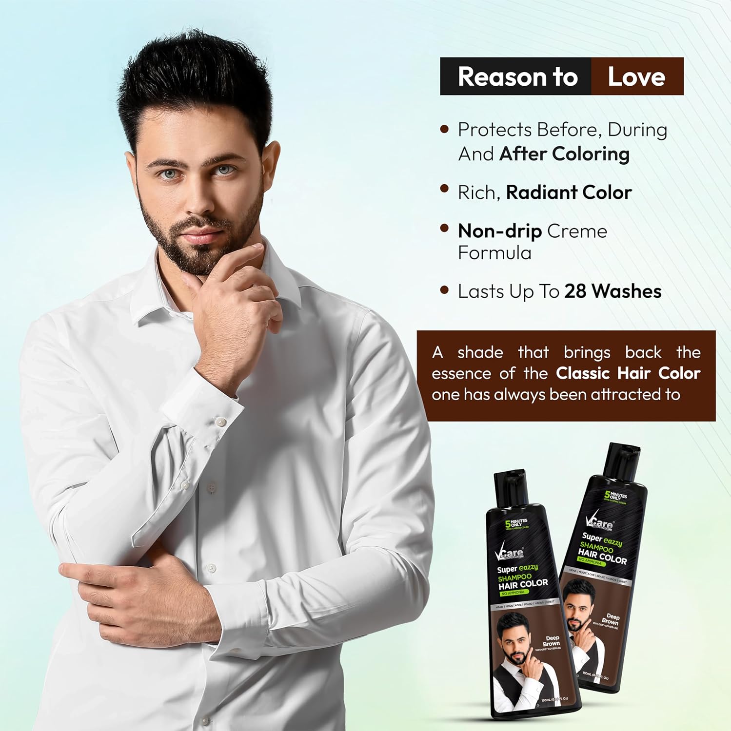 VCare Super Eazzy Hair Colour Shampoo for Women and Men 180ml – view 5