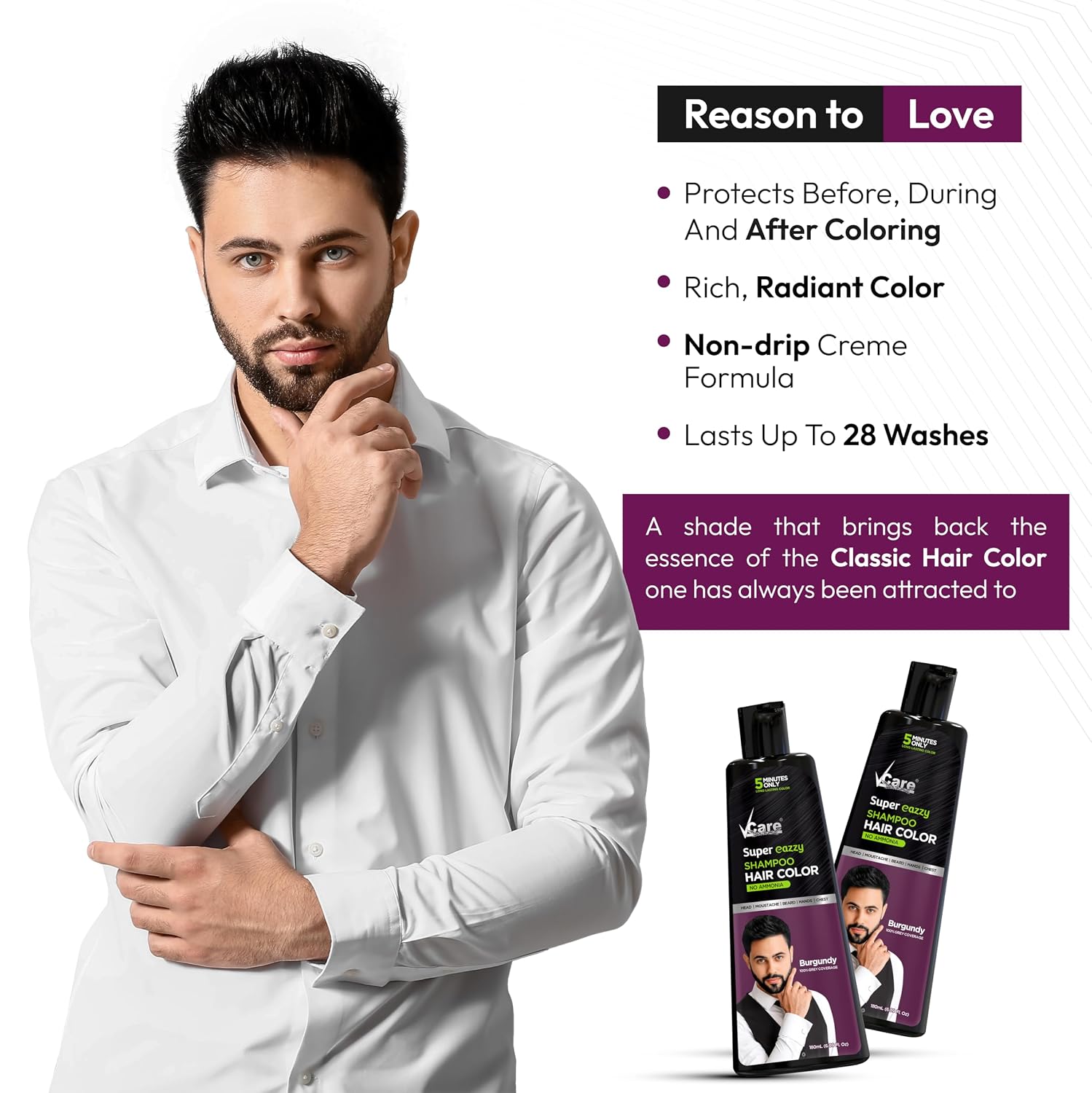 VCare Super Eazzy Hair Colour Shampoo for Women and Men 180ml – view 5