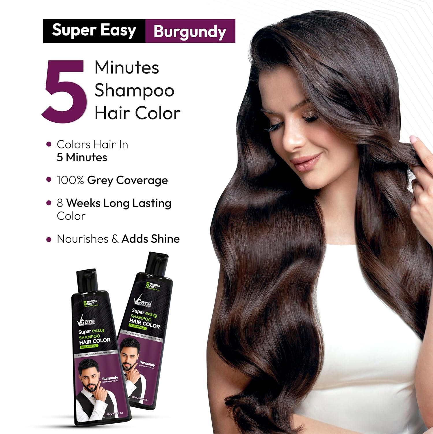 VCare Super Eazzy Hair Colour Shampoo for Women and Men 180ml – view 3