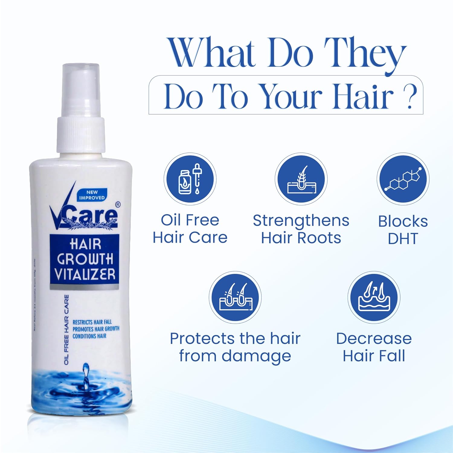 VCare Hair Growth Vitalizer for Men & Women, Oil-Free Hair Serum, Reduces Hair Fall, Boosts Hair Growth, Nourishes Scalp, Non-Sticky Formula, 2 x 100ml, Hair Care Essential for All Hair Types – view 3