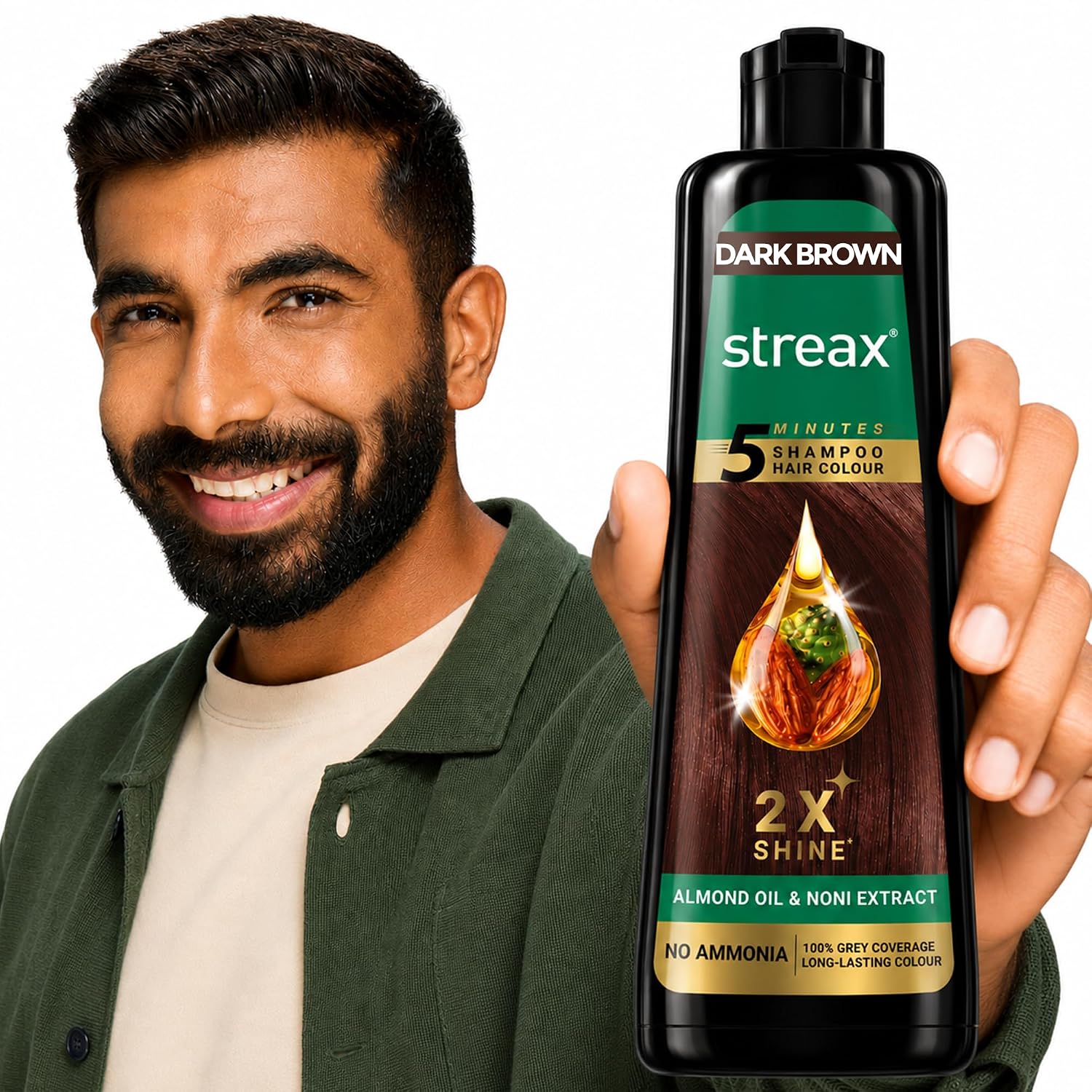 Streax Shampoo Hair Colour Dark Brown, 160 ml Pump Pack | Instant Black Hair Color Shampoo for grey coverage in 5 minutes, Ammonia Free Long Lasting Formula for Men & Women
